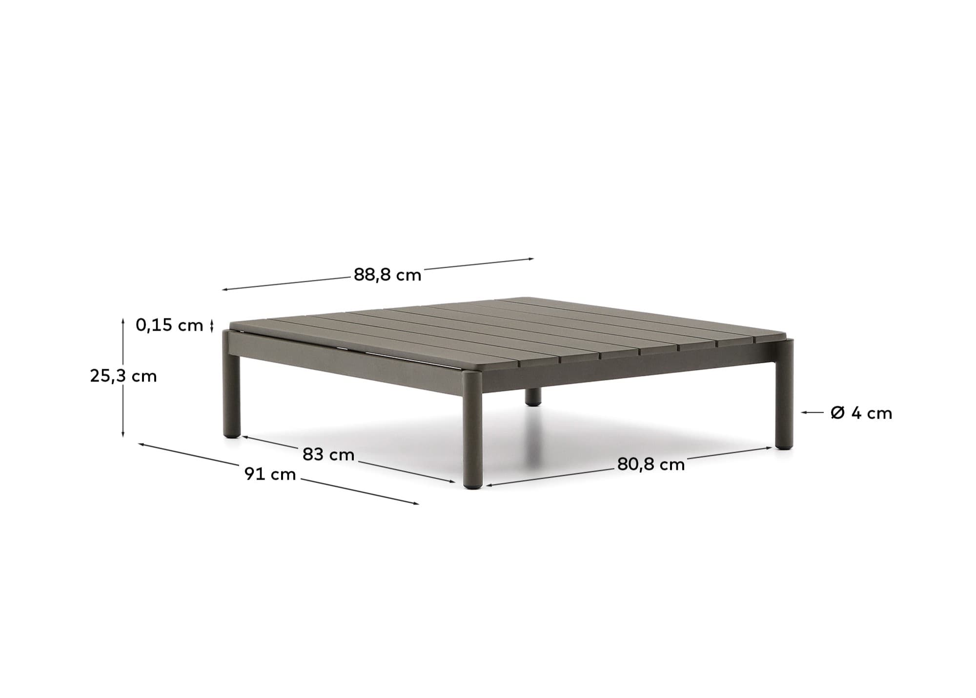 KAVE HOME Sorells soffbord för utomhusbruk, rektangulärt - grön aluminium (89x91)