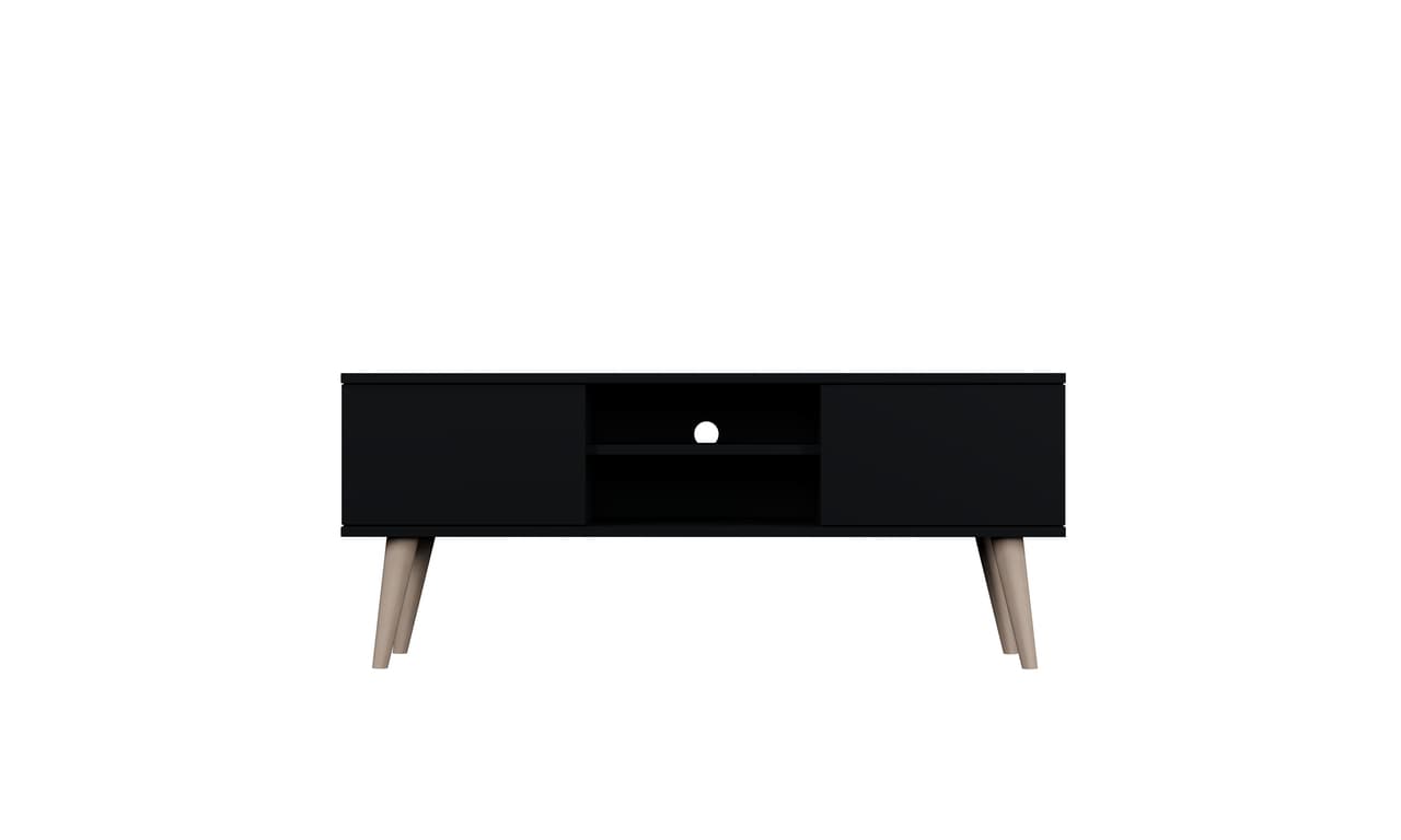 KOCOT RTV Toronto TV-bord, m. 2 dörrar och 1 hylla - svart fanér och natur bokträ (120x35)