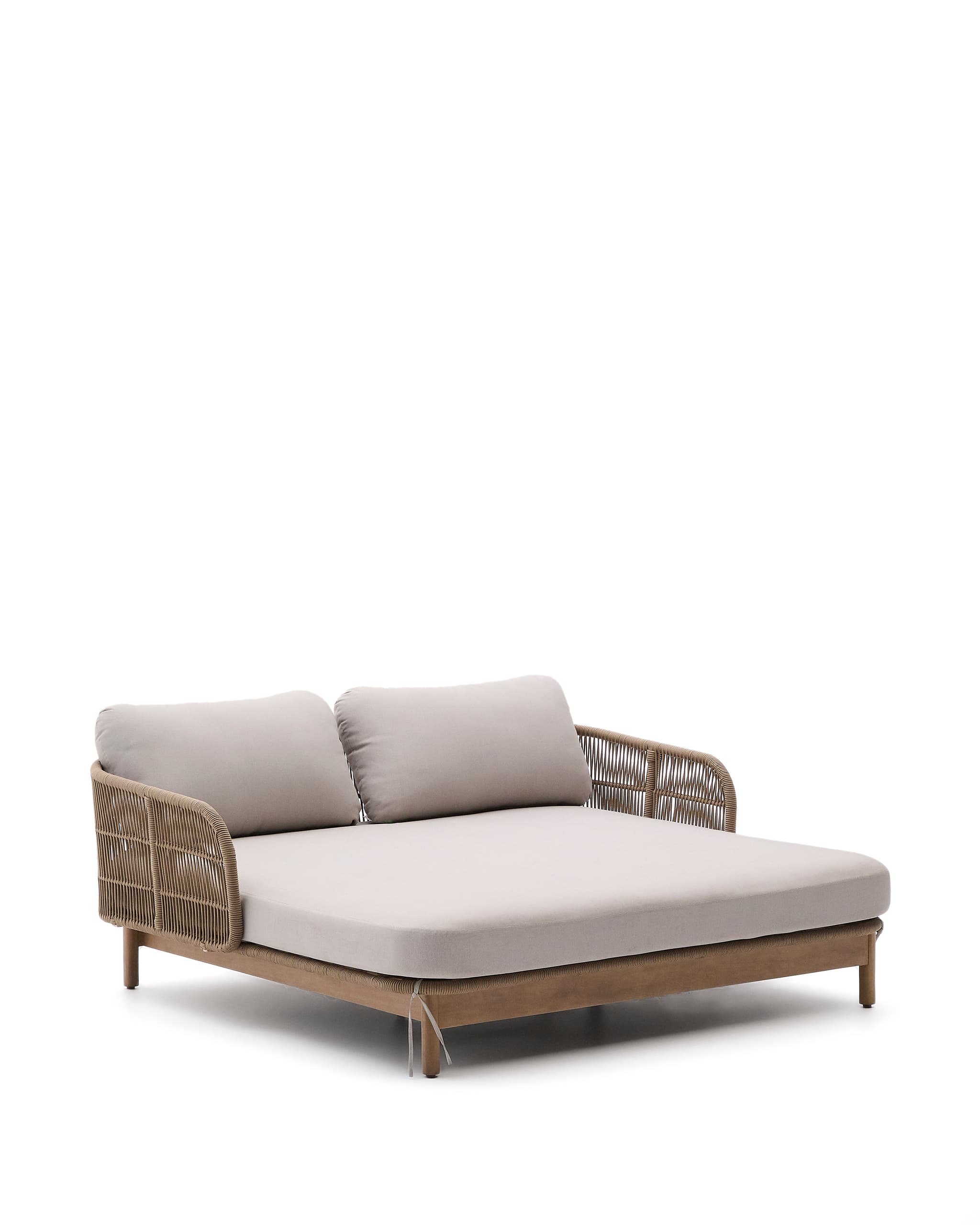 KAVE HOME Catalina dubbel solsäng i beige rep och FSC 100% massivt akaciaträ