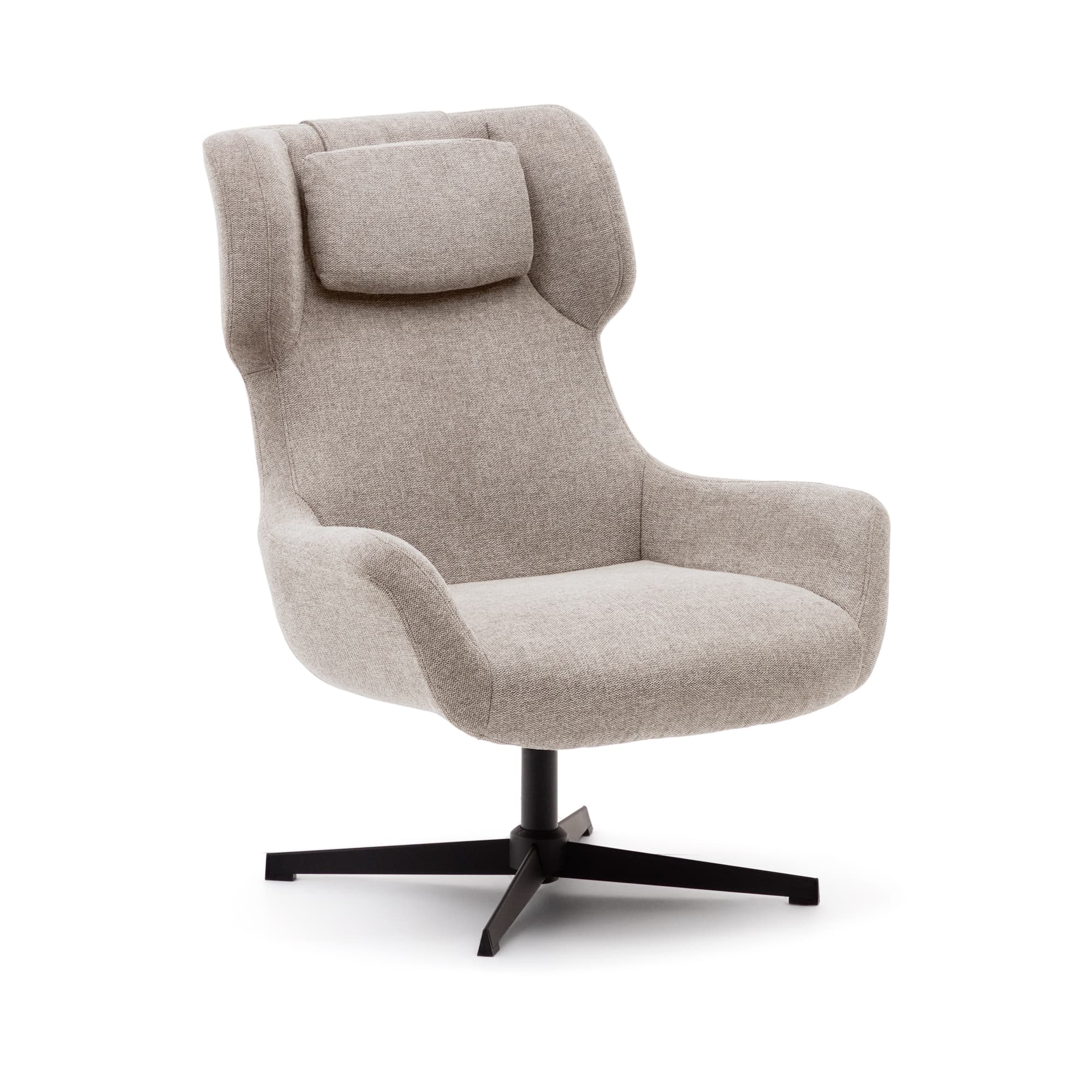 KAVE HOME Zalina vridbar fåtölj i beige chenille och stål med svart finish