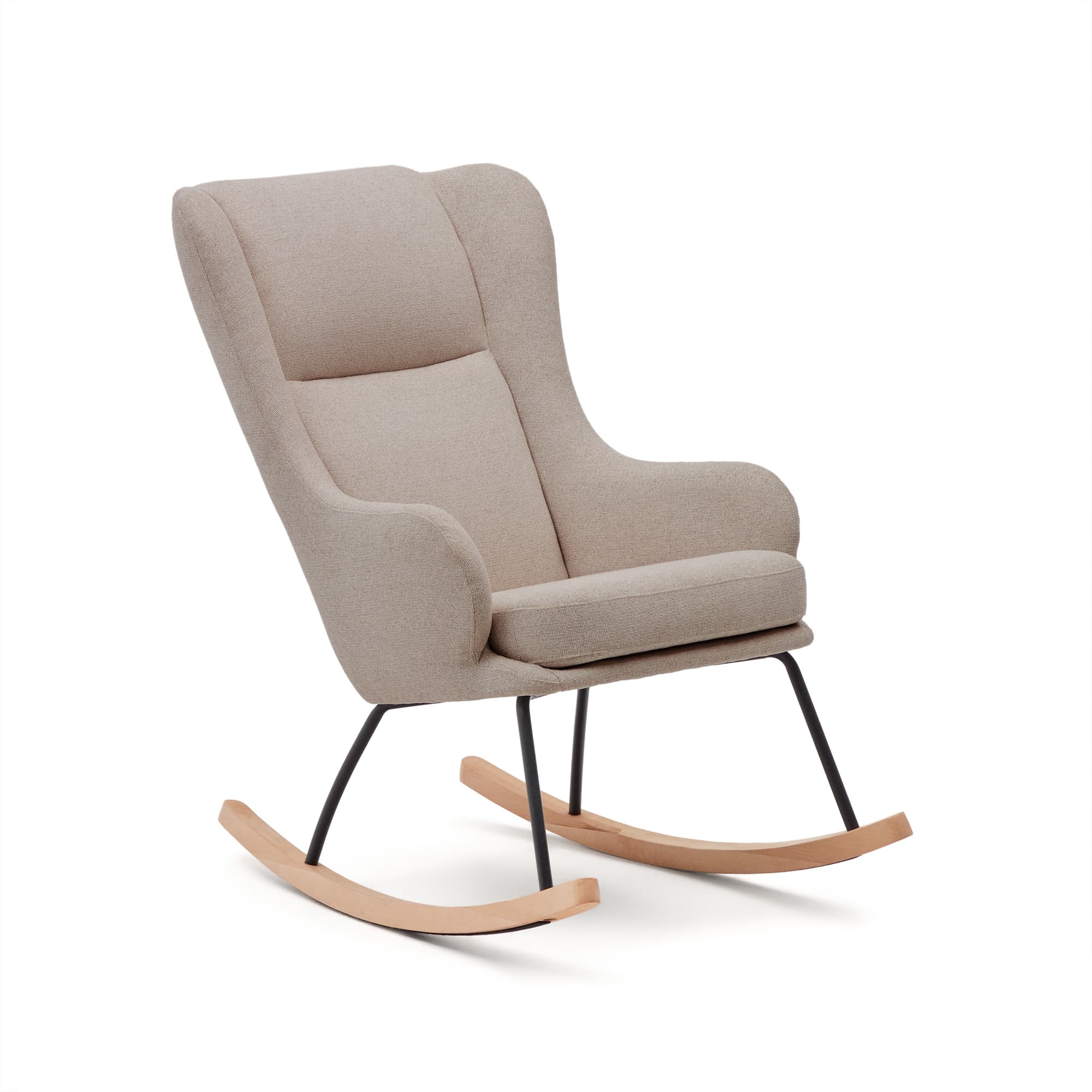 KAVE HOME Maustin gungstol i beige chenille med svart stålkonstruktion och bokträ