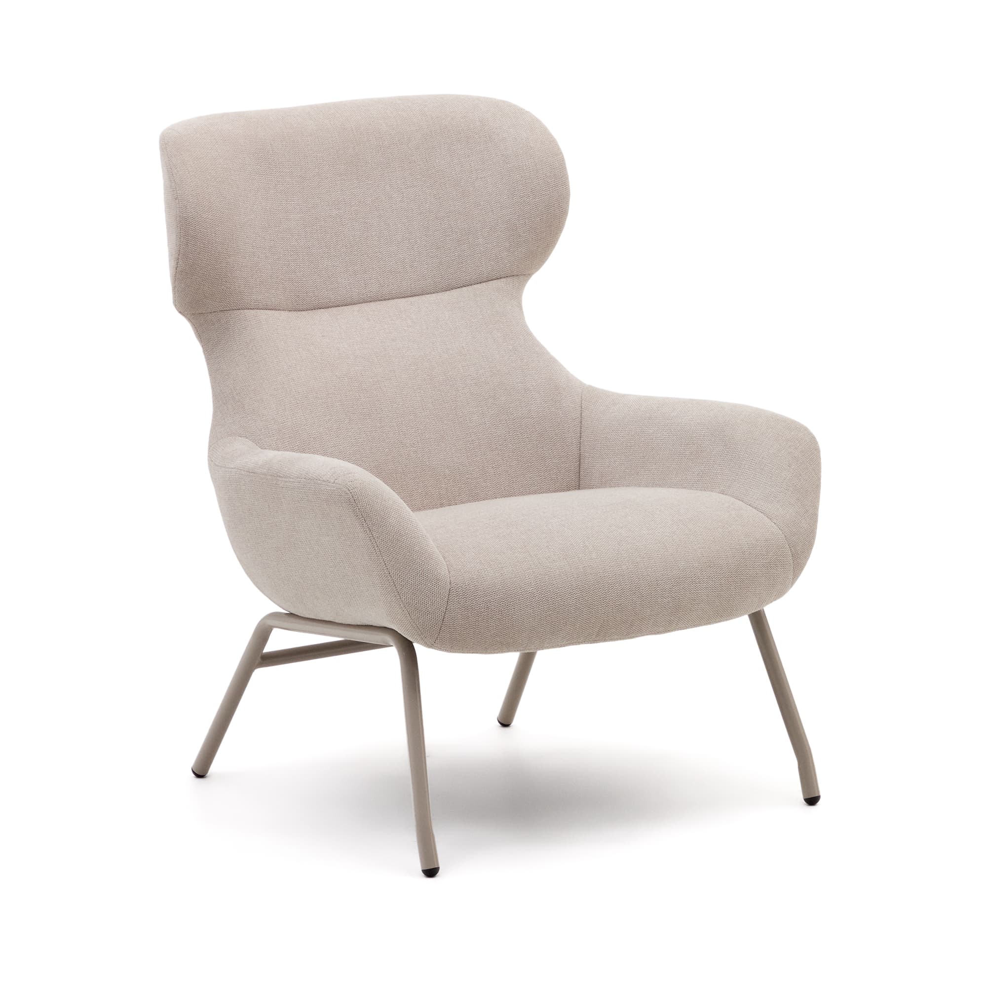 KAVE HOME Belina chenillefåtölj i beige och stål med vit finish