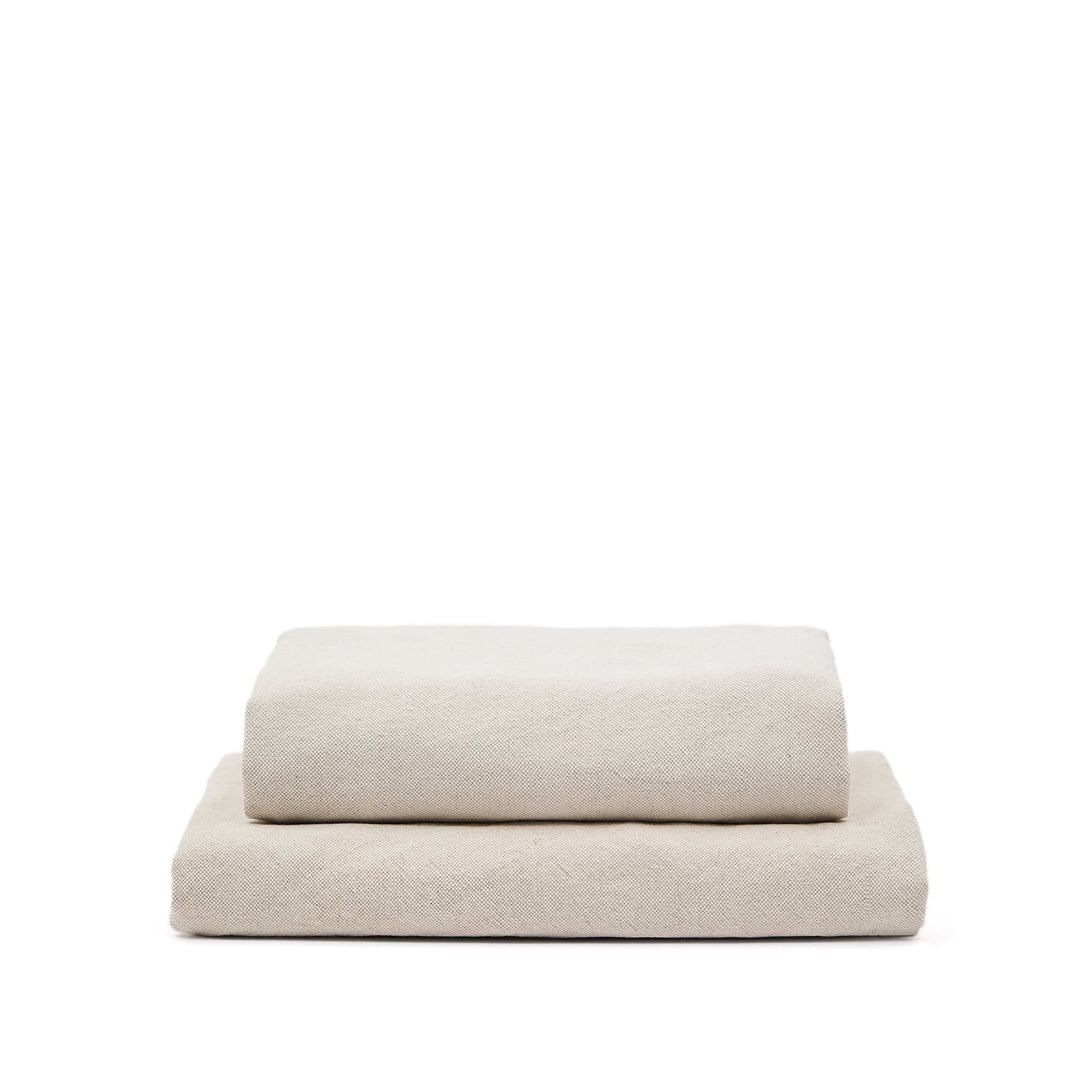 KAVE HOME Fotpallsöverdrag Zenira i beige bomull och linne, 90 x 90 cm