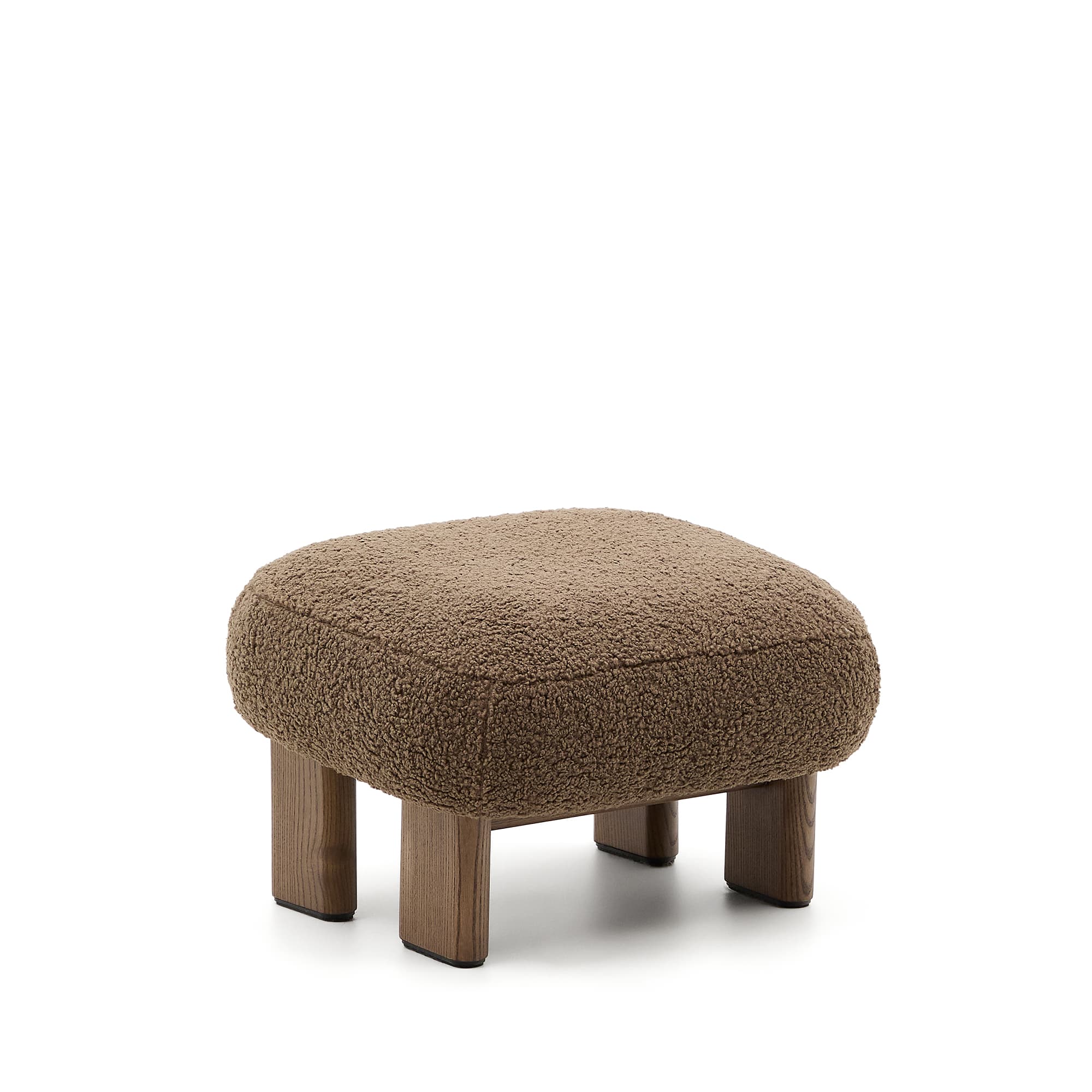 KAVE HOME Nema fotpall i taupe-färgad bouclé med ben i massivt askträ, valnötsfinish, 65x55,4 cm, FSC 100%