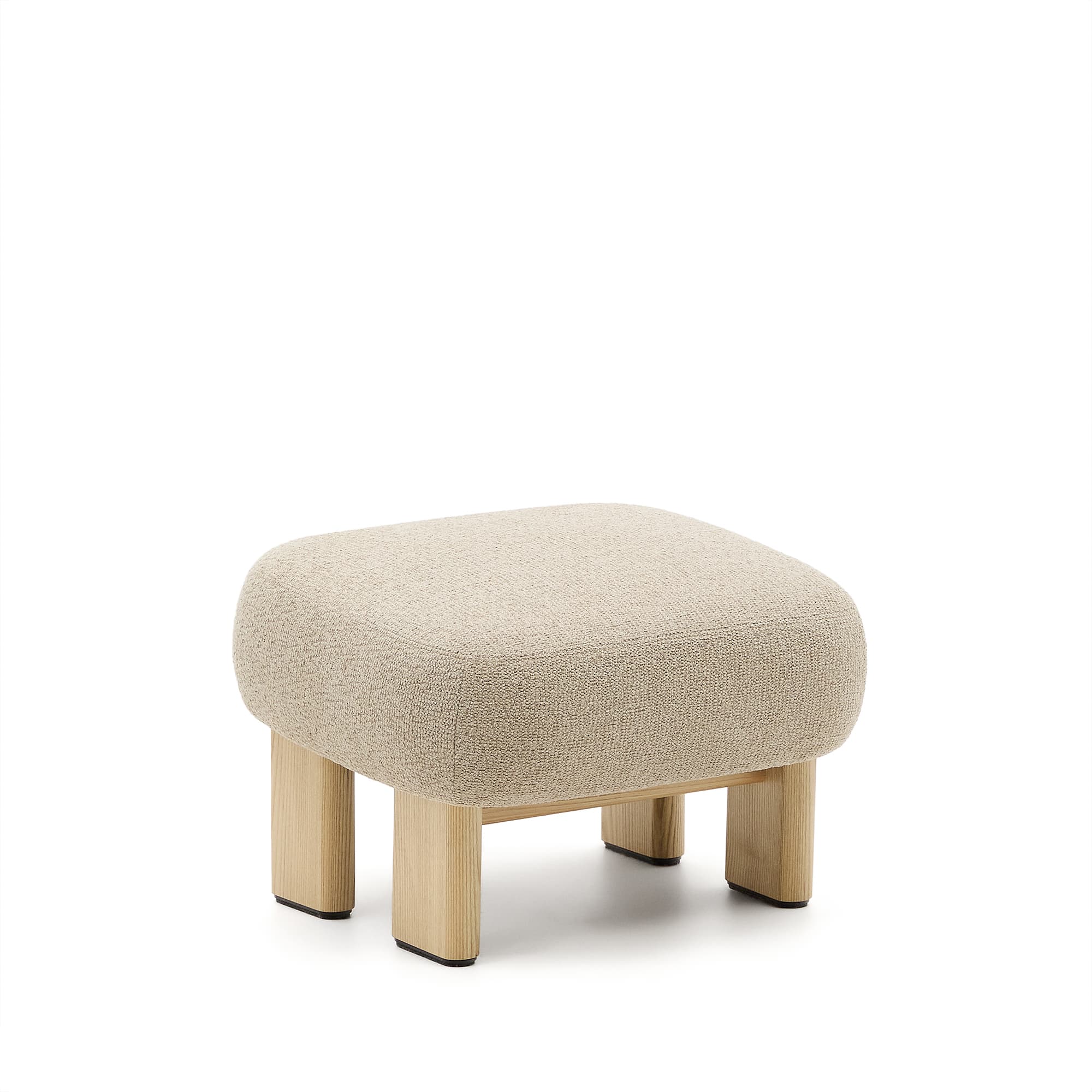 KAVE HOME Nema beige chenille fotpall med ben i massivt askträ, naturlig finish, 65x55,4 cm, FSC 100%