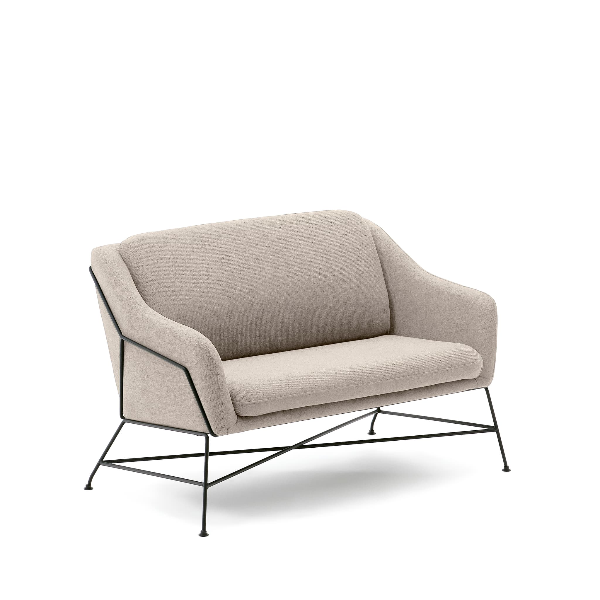 KAVE HOME Brida 2-sits soffa i beige och stålben med svart finish, 128 cm