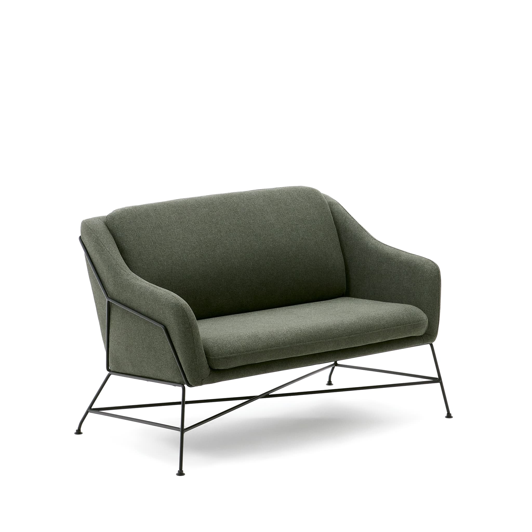 KAVE HOME Brida 2-sits soffa i gröna och stålben med svart finish, 128 cm