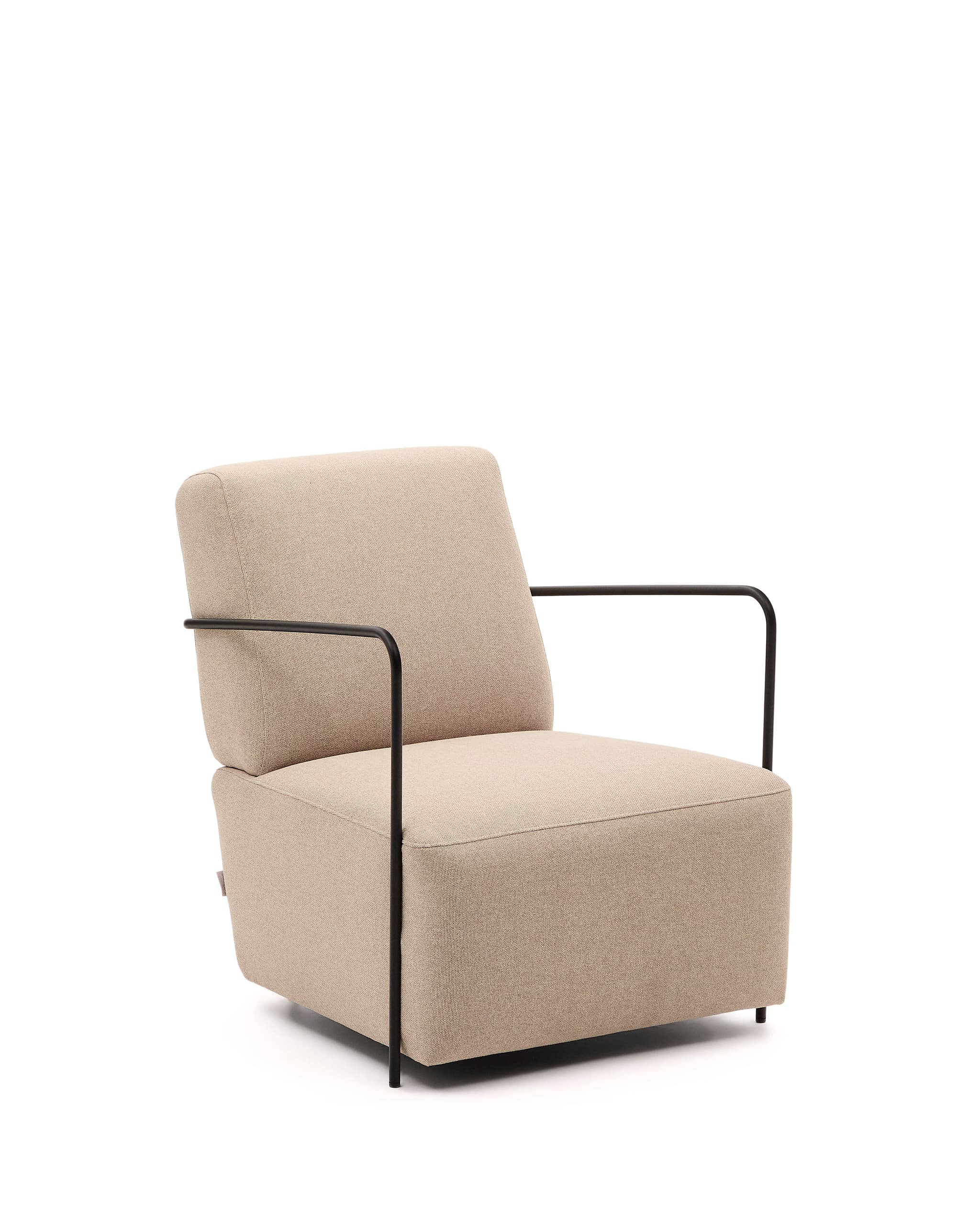 KAVE HOME Gamer fåtölj, m. armstöd - beige tyg och matt svart metall