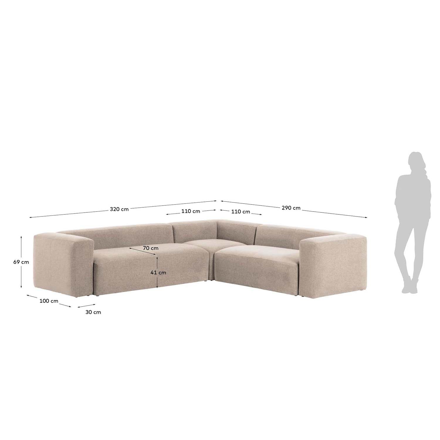 KAVE HOME Blok Hörnsoffa - Beige Polyester