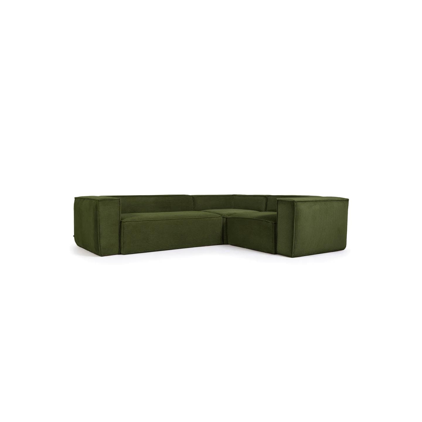 KAVE HOME Blok 3-sits Hörnsoffa - Grön Manchester Sammet (290 x 230 cm)