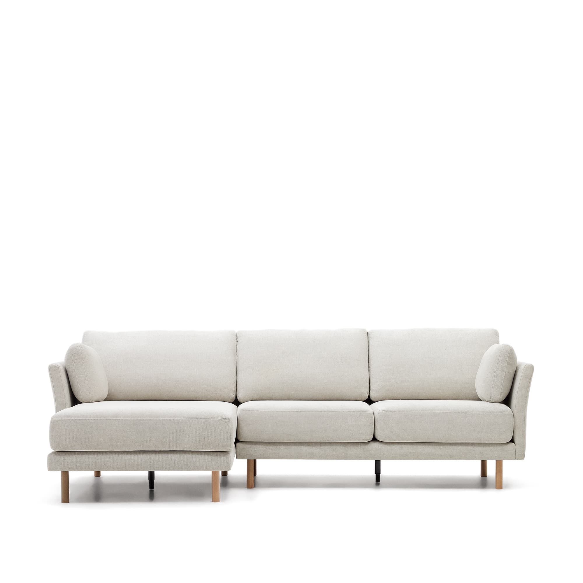 KAVE HOME Gilma 3-personers soffa m/ höger/vänster schäslong i chenillepärla, naturben, 260 cm