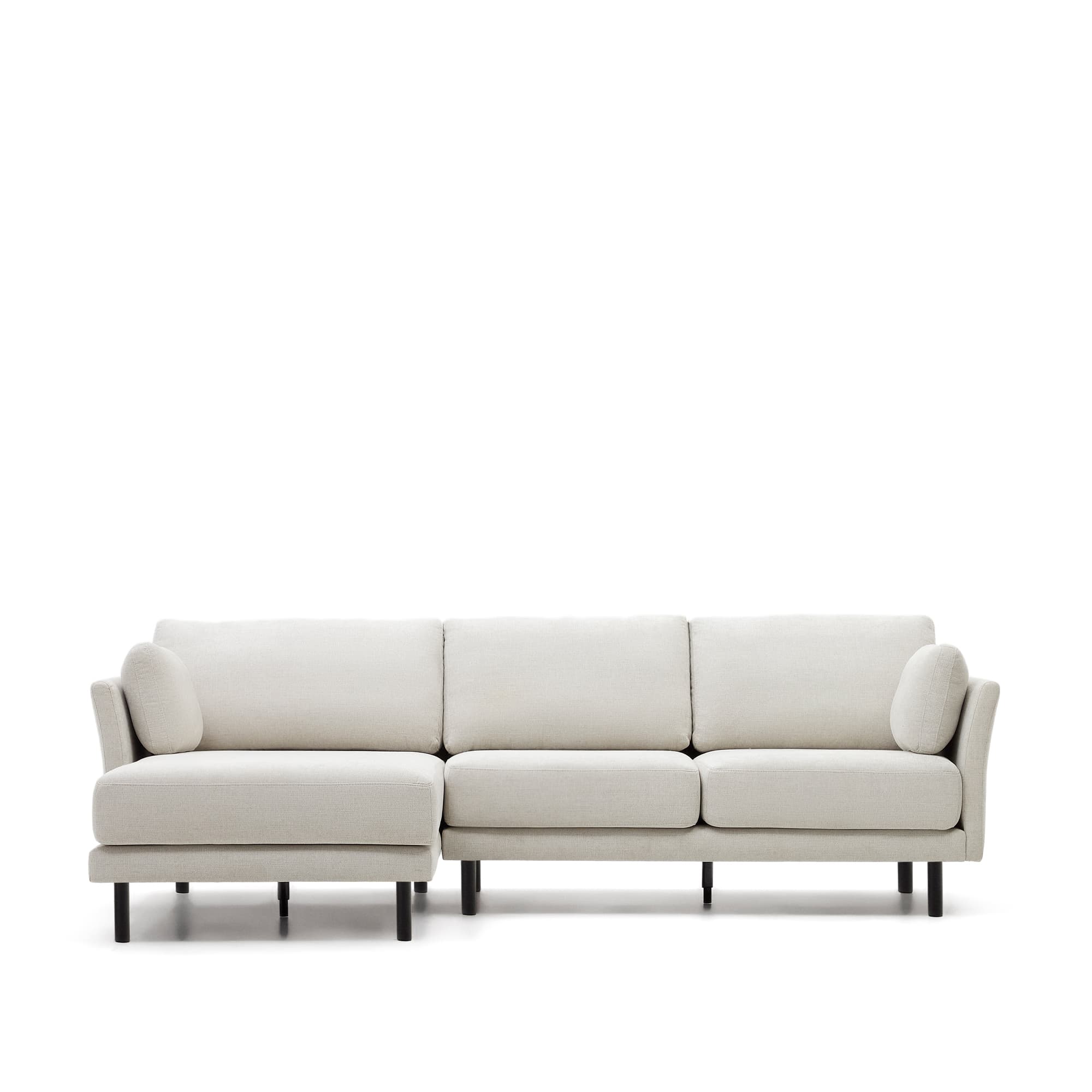 KAVE HOME Gilma 3-sits soffa m/ höger/vänster schäslong, chenillepärla med svarta ben, 260