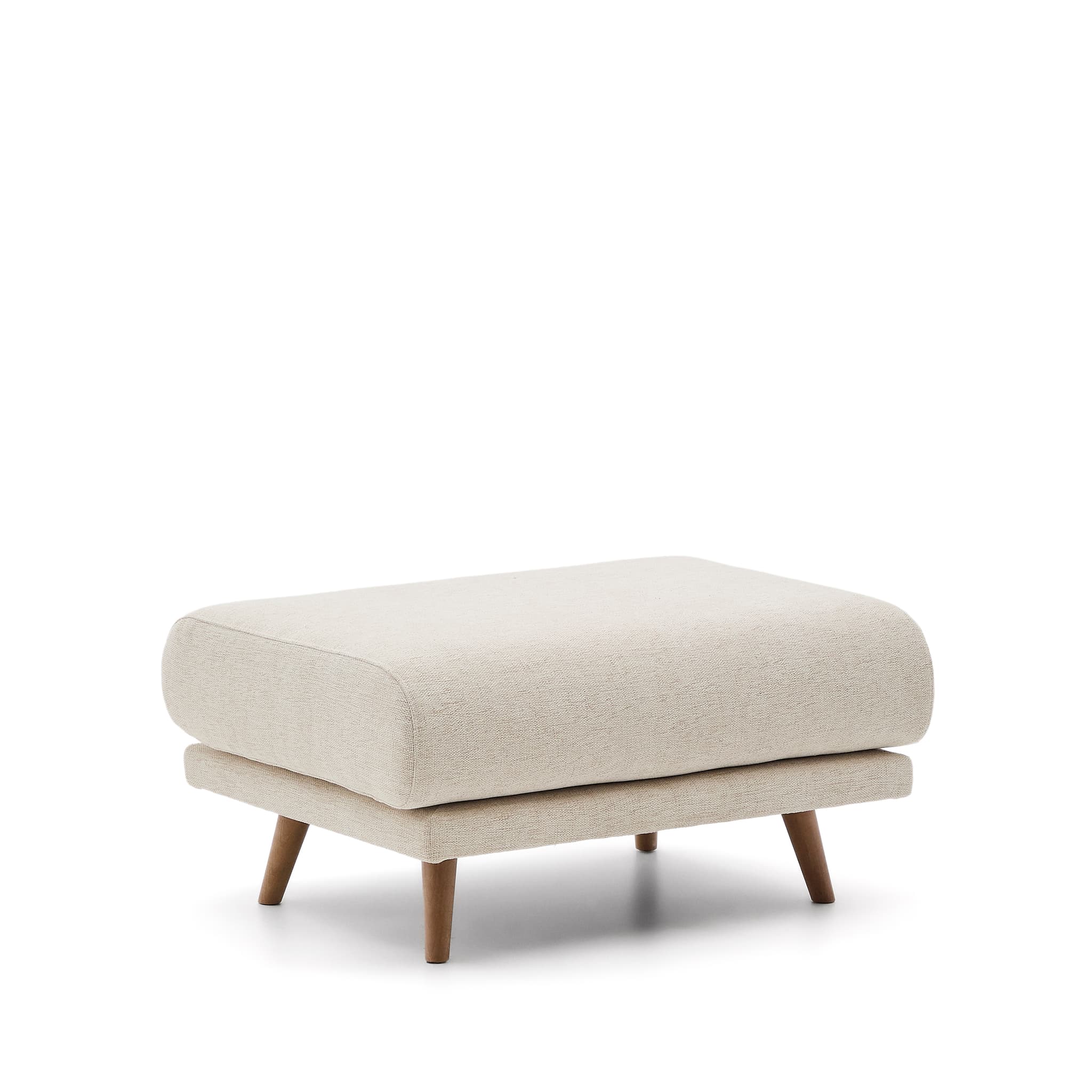KAVE HOME Karin fotpall i beige chenille med ben i massivt bokträ 90 x 70 cm