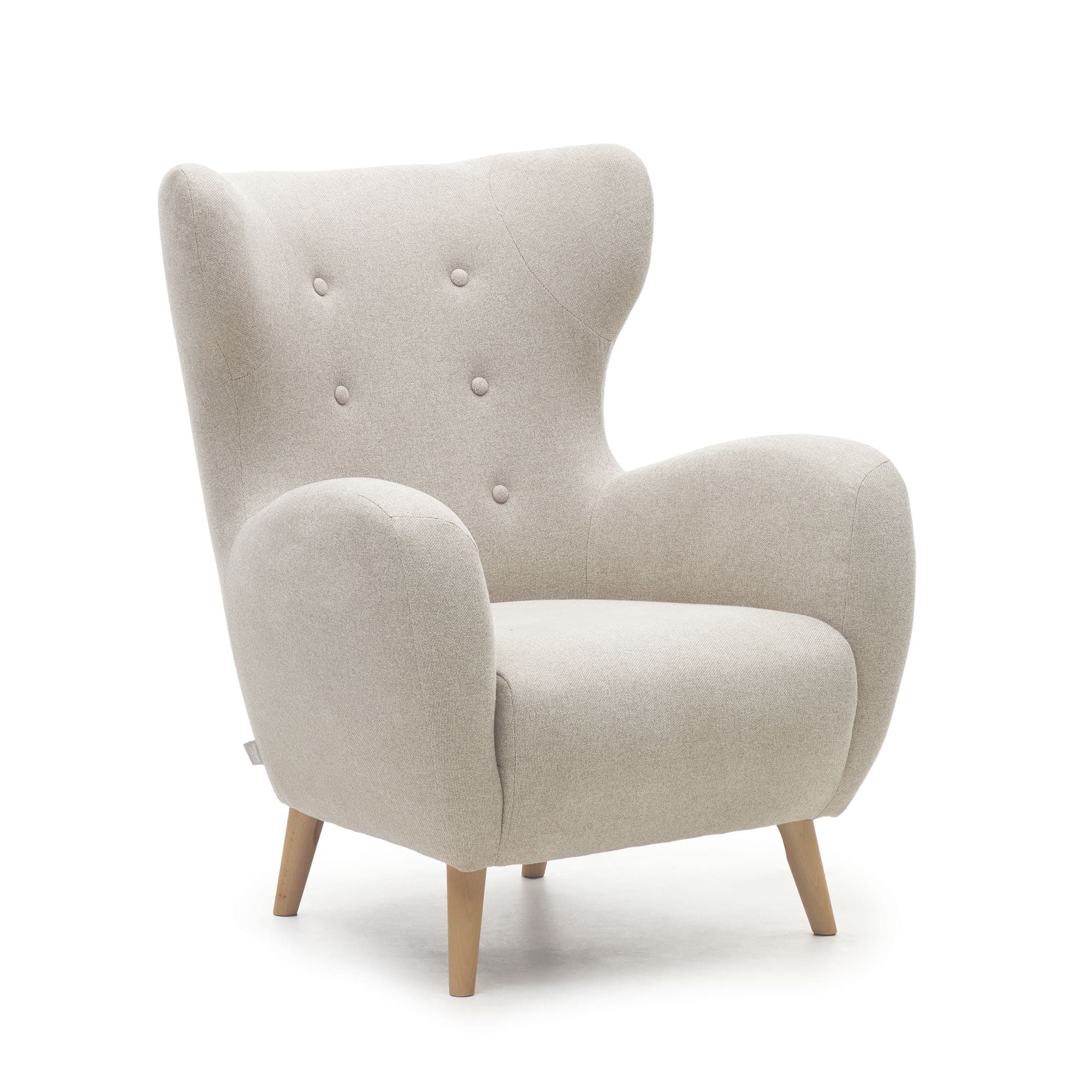 KAVE HOME Patio beige fåtölj med ben i massivt bokträ