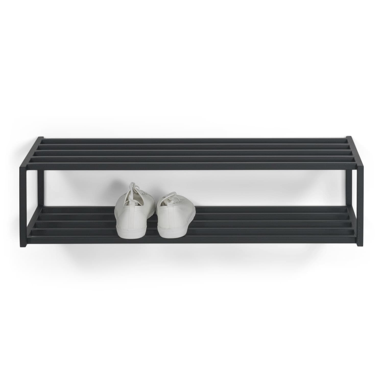 SPINDER DESIGN School skohylla, med 2 hyllor - svart stål (78x30,5)