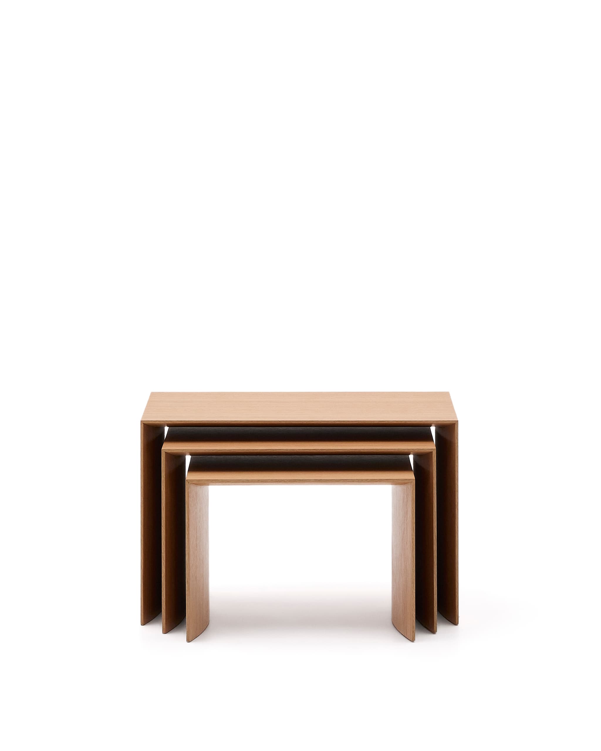 KAVE HOME Litto set med 3 satsbord i ekfaner med naturfärgad finish 60 x 40 / 51 x 36 /