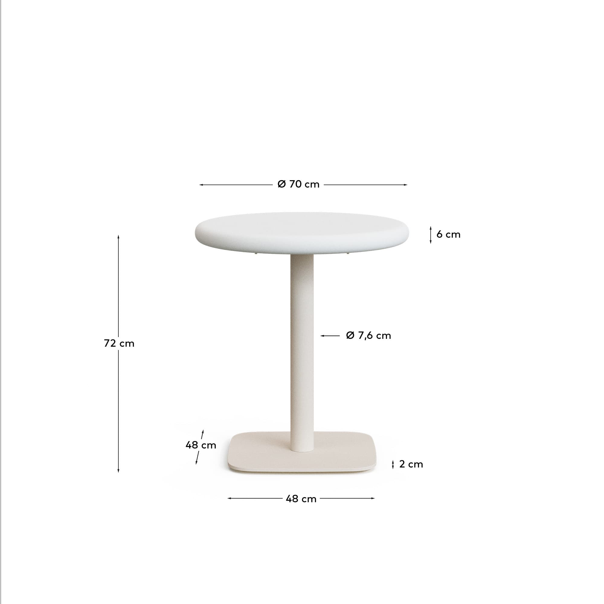 KAVE HOME Dina runt utomhusbord med vit cementskiva 70 cm och vit stålbas 48x48x72 cm