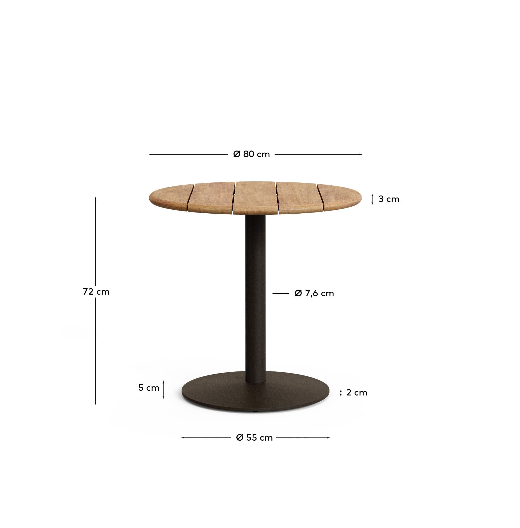 KAVE HOME Esilda runt utomhusbord med FSC 100% akaciaskiva Ø80cm och grönt stålstativ Ø55x72cm