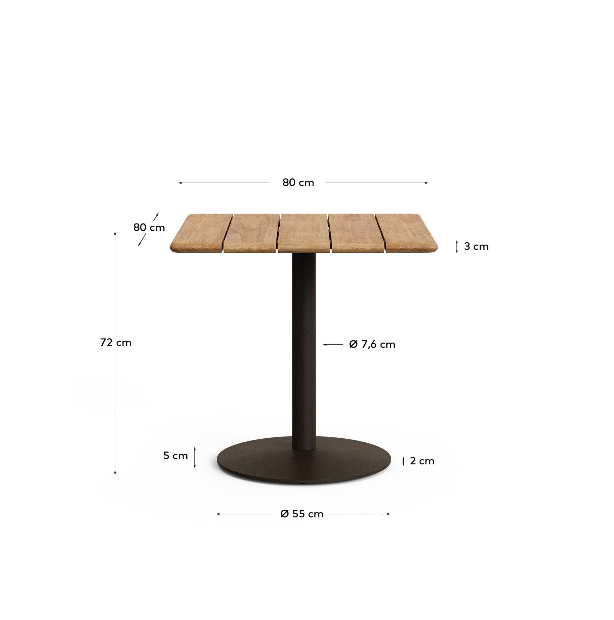 KAVE HOME Esilda utomhusbord med FSC 100% akaciaskiva 80x80cm och grönt stålstativ Ø55x72cm