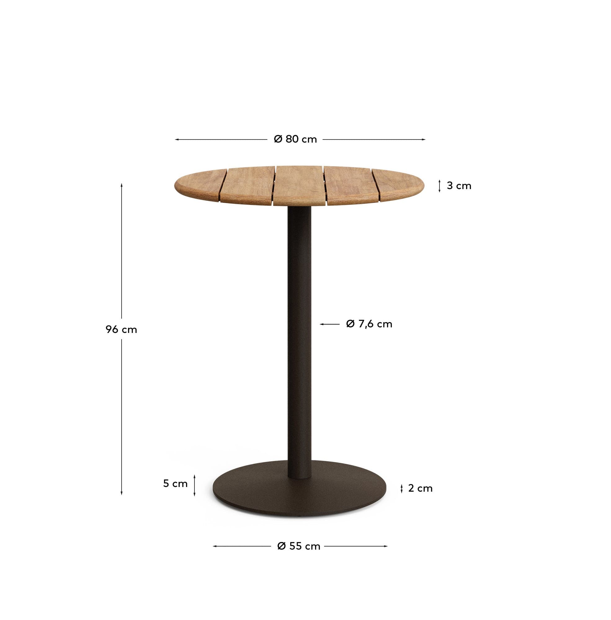 KAVE HOME Esilda högt runt utomhusbord med FSC 100% akaciaskiva Ø80cm och grönt stålfot Ø55x96