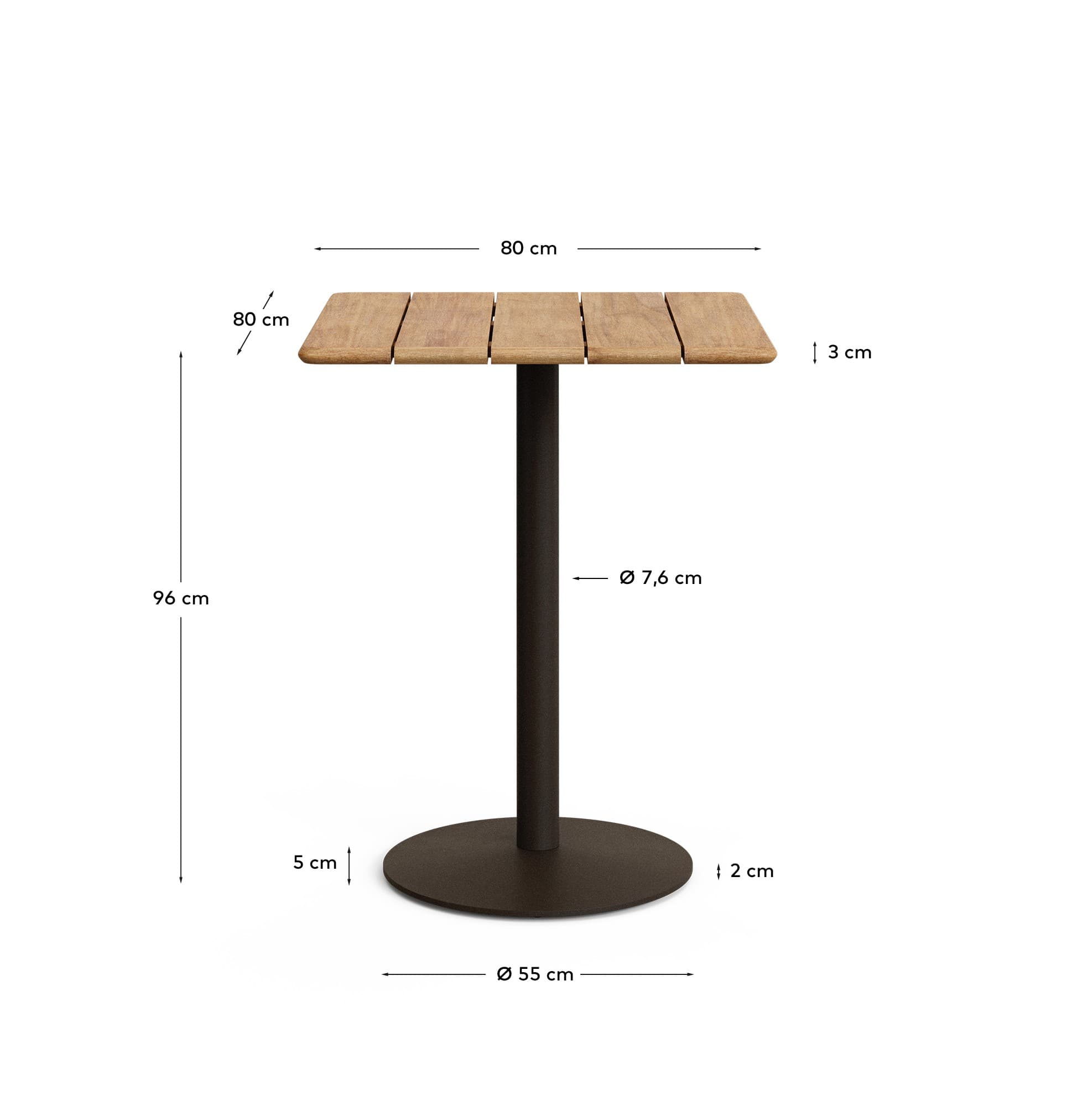 KAVE HOME Esilda högt utomhusbord med FSC 100% akaciaskiva 80x80cm och grönt stålstativ 55x96cm