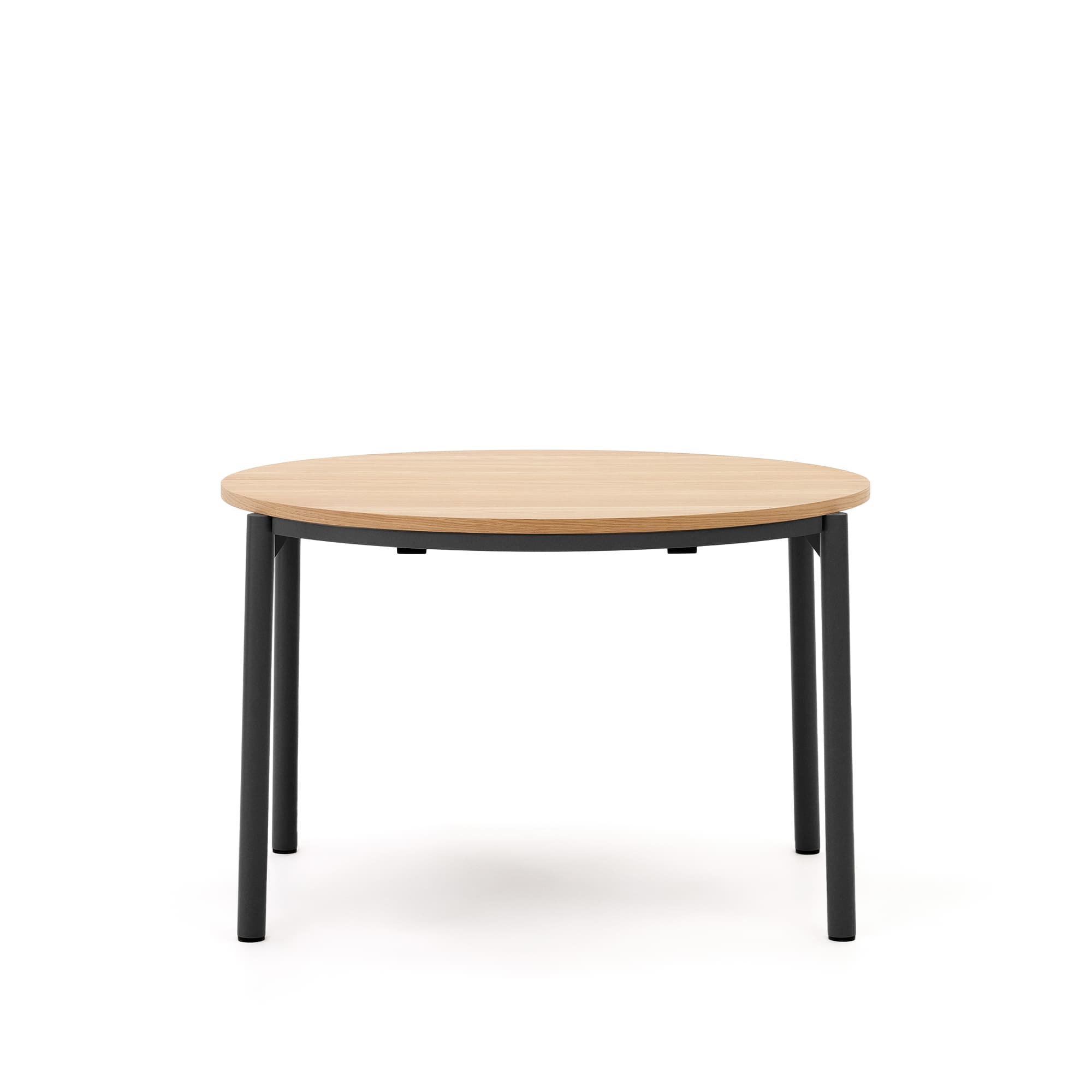 KAVE HOME Montuiri utdragbart runt bord i ekfaner och stålben med svart finish, Ø: 120 (200)