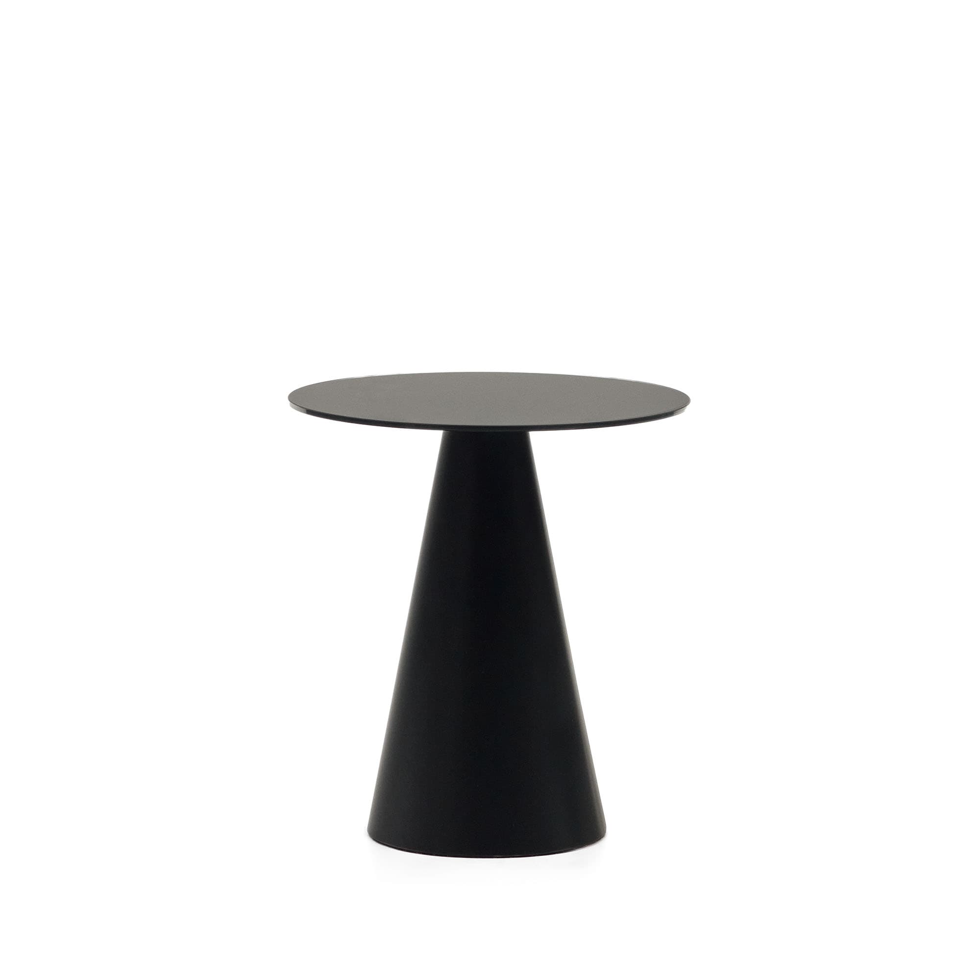 KAVE HOME Wilshire sidobord, runt - mattsvart glas och metall (Ø50)