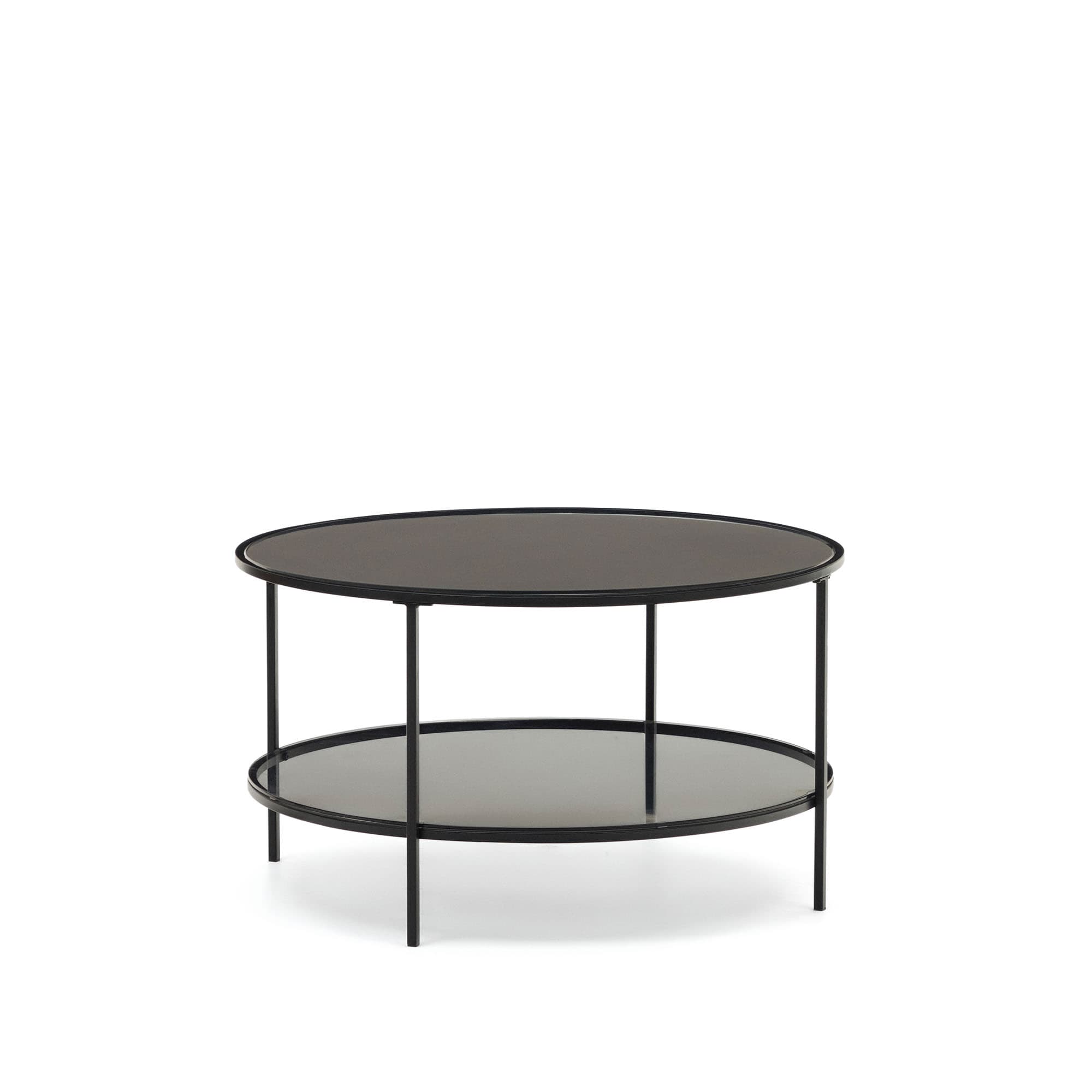KAVE HOME Gilda soffbord, m. 1 hylla, rund - mattsvart glas och metall (Ø80)