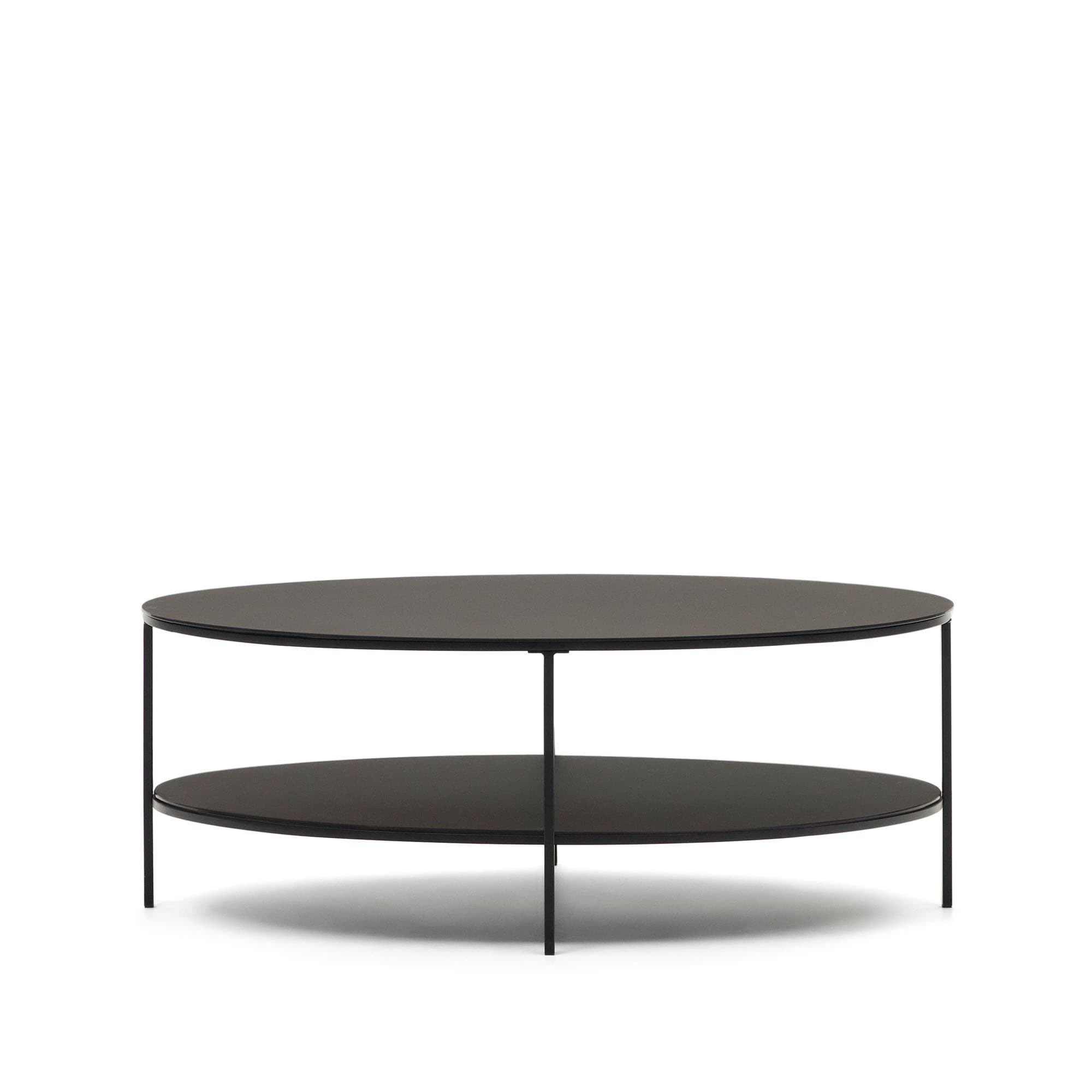 KAVE HOME Fideia soffbord, w. 1 hylla, oval - matt svart glas och metall (Ø110x65)