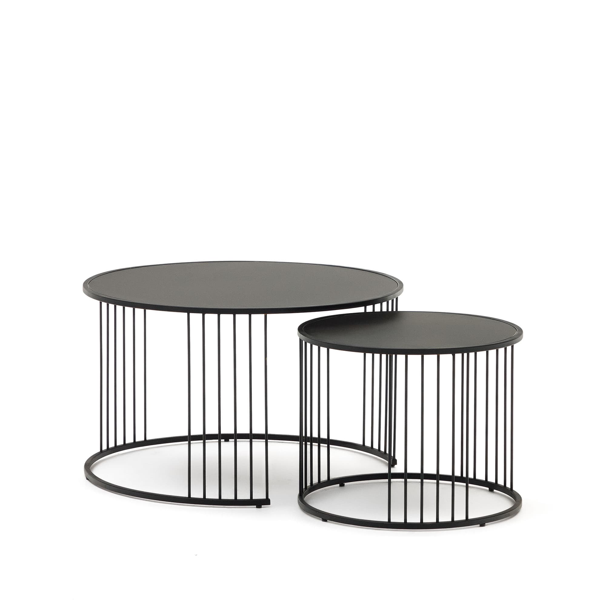 KAVE HOME Hadar sidobord, runt - mattsvart glas och metall (Ø75/Ø45) (set med 2)