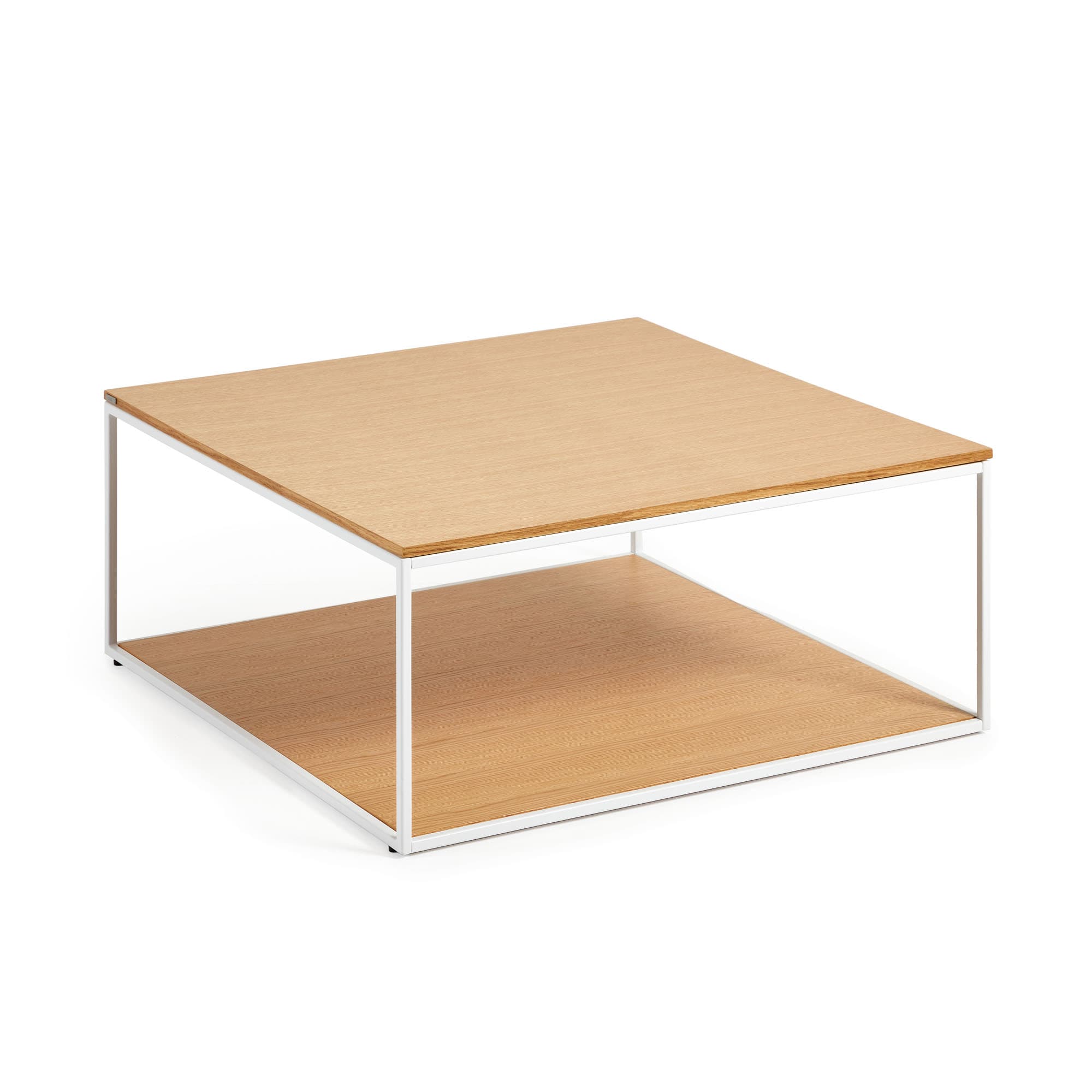 KAVE HOME Yoana soffbord, m. 1 bottenhylla - naturlig ekfaner och vitt järn (80x80)