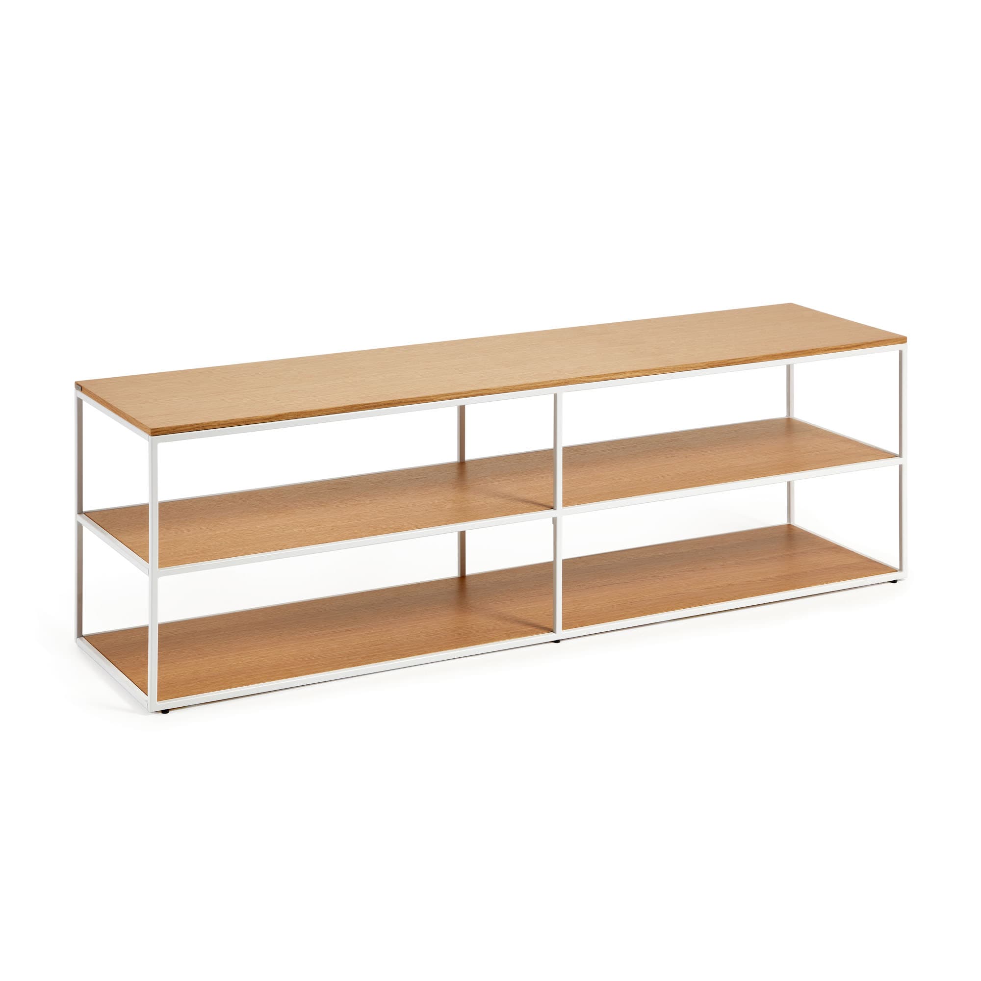 KAVE HOME Yoana TV-bord, m. 2 hyllplan - naturlig ekfanér och vitt järn (160x40)