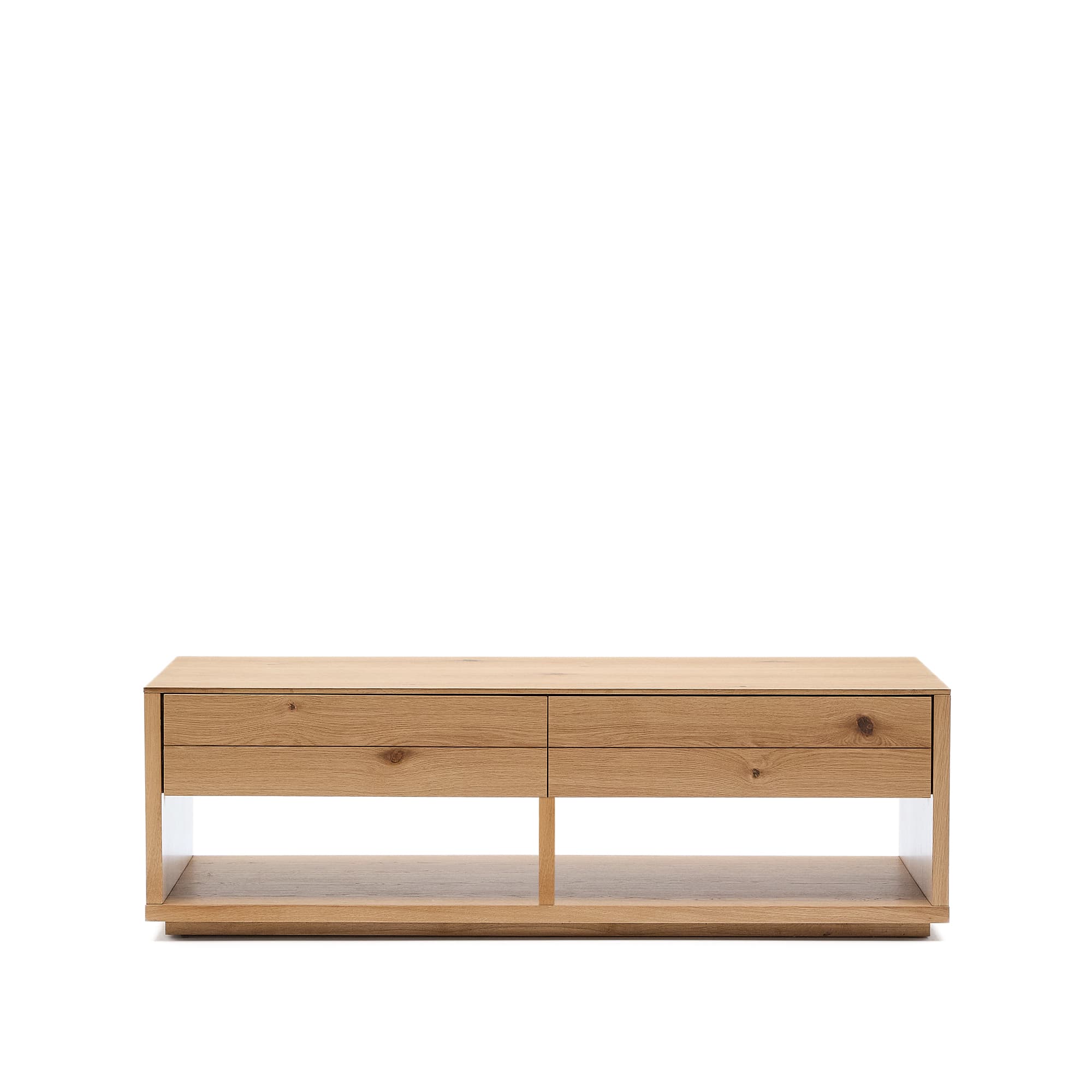 KAVE HOME Alguema soffbord 2 lådor i ekfaner med naturlig finish 140 x 60 cm