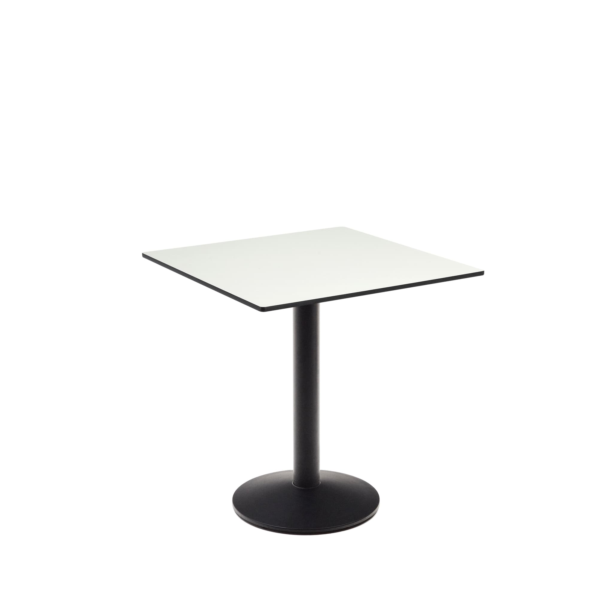 KAVE HOME Esilda utomhusbord i vitt med metallben i svartmålad finish, 70 x 70 x 70 cm