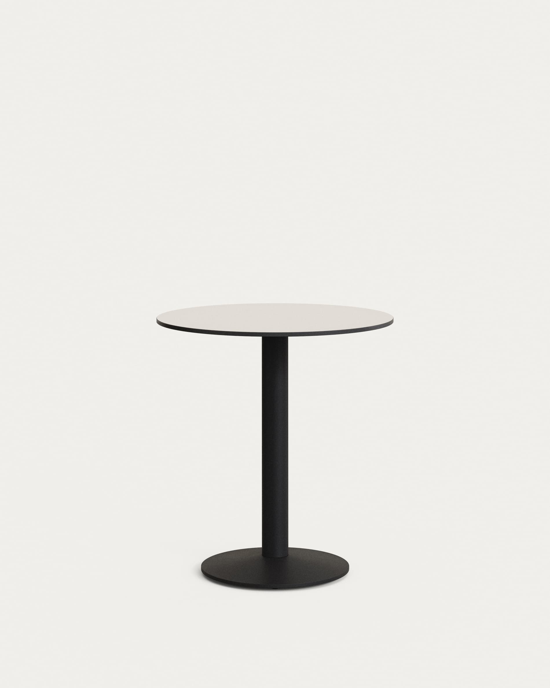 KAVE HOME Esilda runt utebord i vitt med svartmålade metallben, Ø: 70 x 70 cm