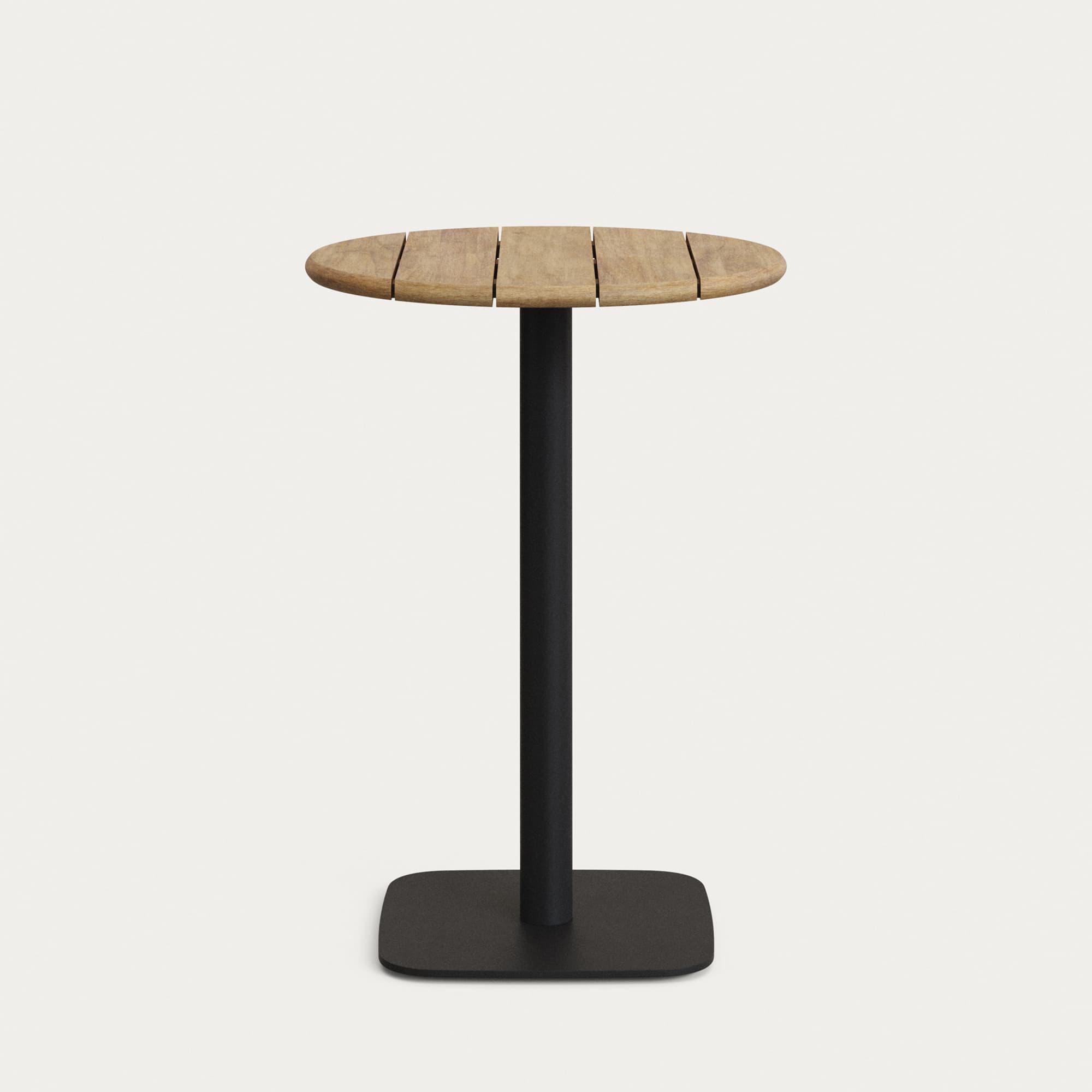 KAVE HOME Saura högt barbord i akacia naturfinish med svart fyrkantig metallbas 70x70x99cm