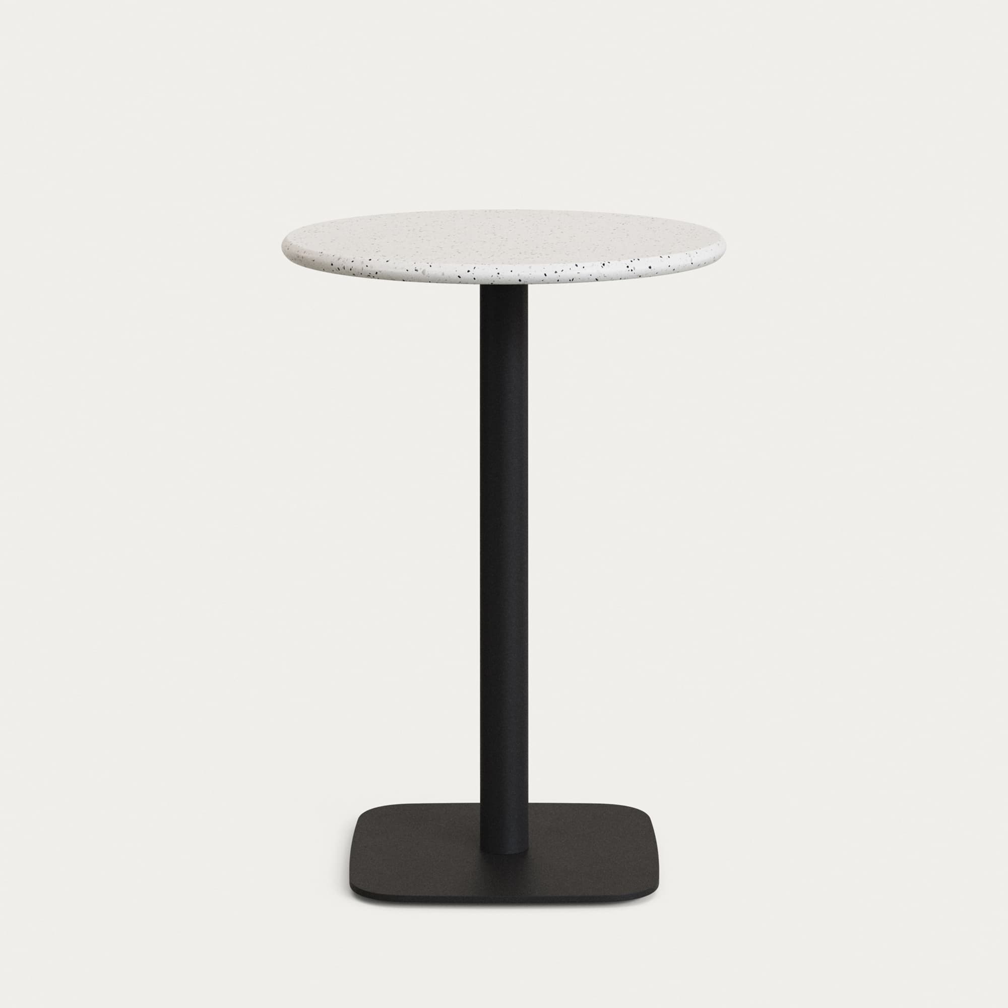 KAVE HOME Saura högt barbord med vit terrazzo-skiva och svart fyrkantig metallbas 70x70x99 cm