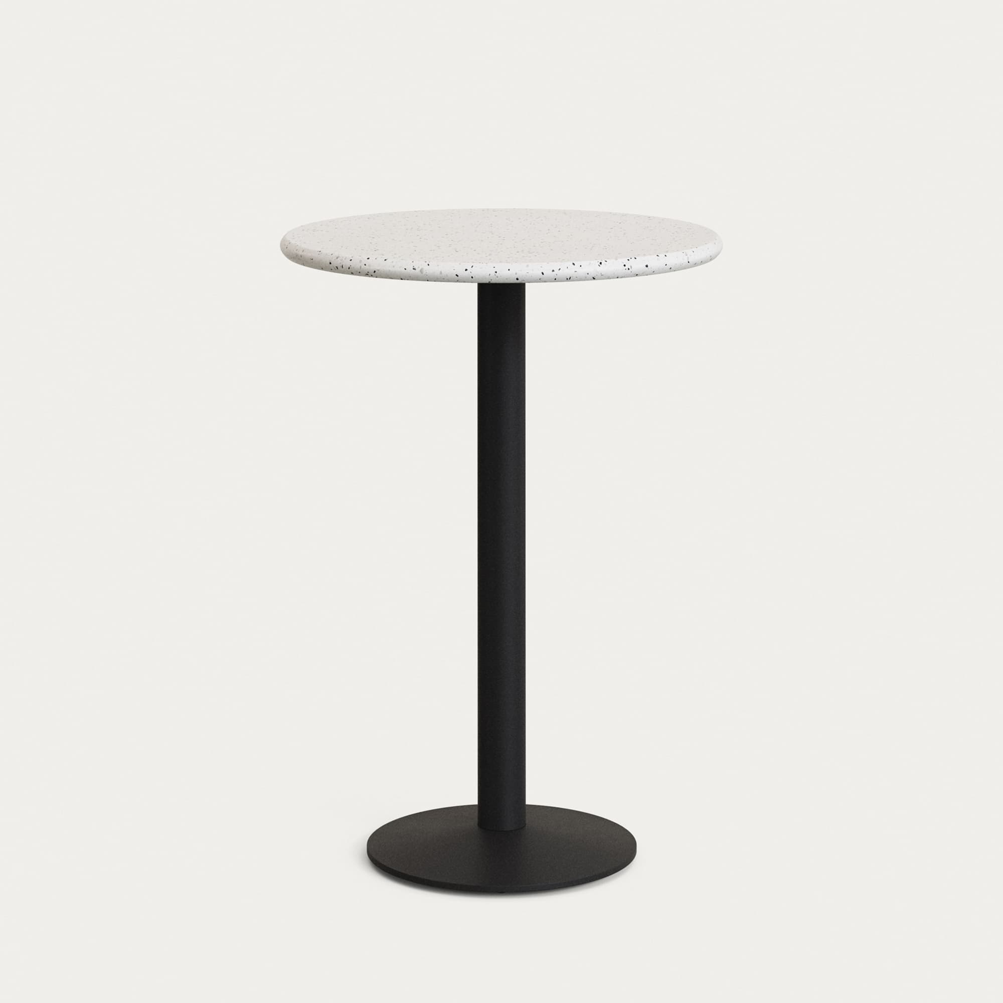 KAVE HOME Saura runt högt barbord i svart metall med vit terrazzo-skiva, 96 x 70 cm