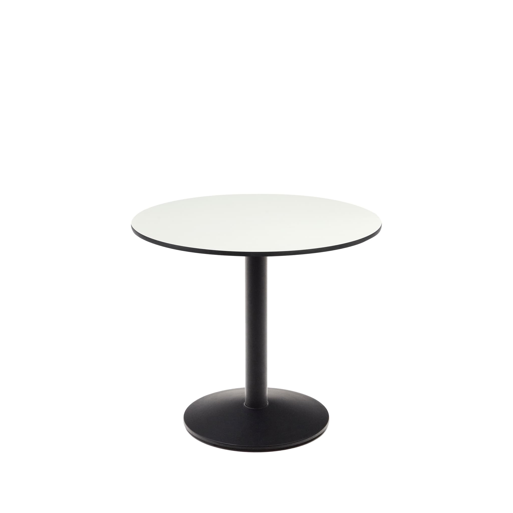 KAVE HOME Esilda runt utomhusbord i vitt med metallben i svartmålad finish, Ø90 x 70 cm