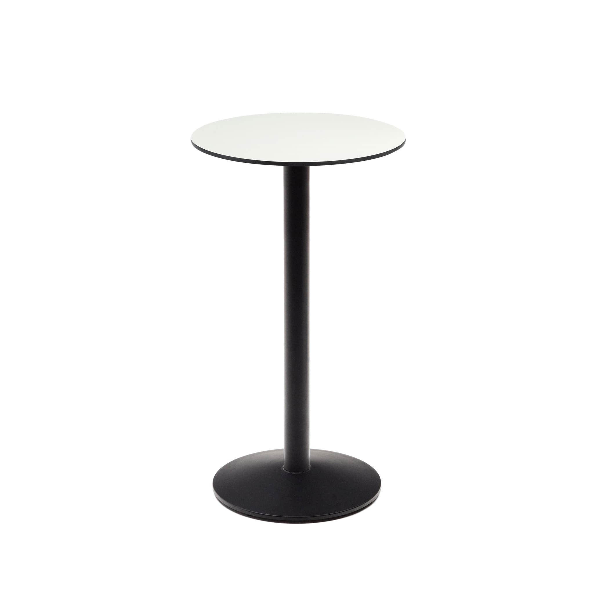KAVE HOME Esilda högt runt utebord i vitt med metallben i svartmålad finish, Ø: 60 x