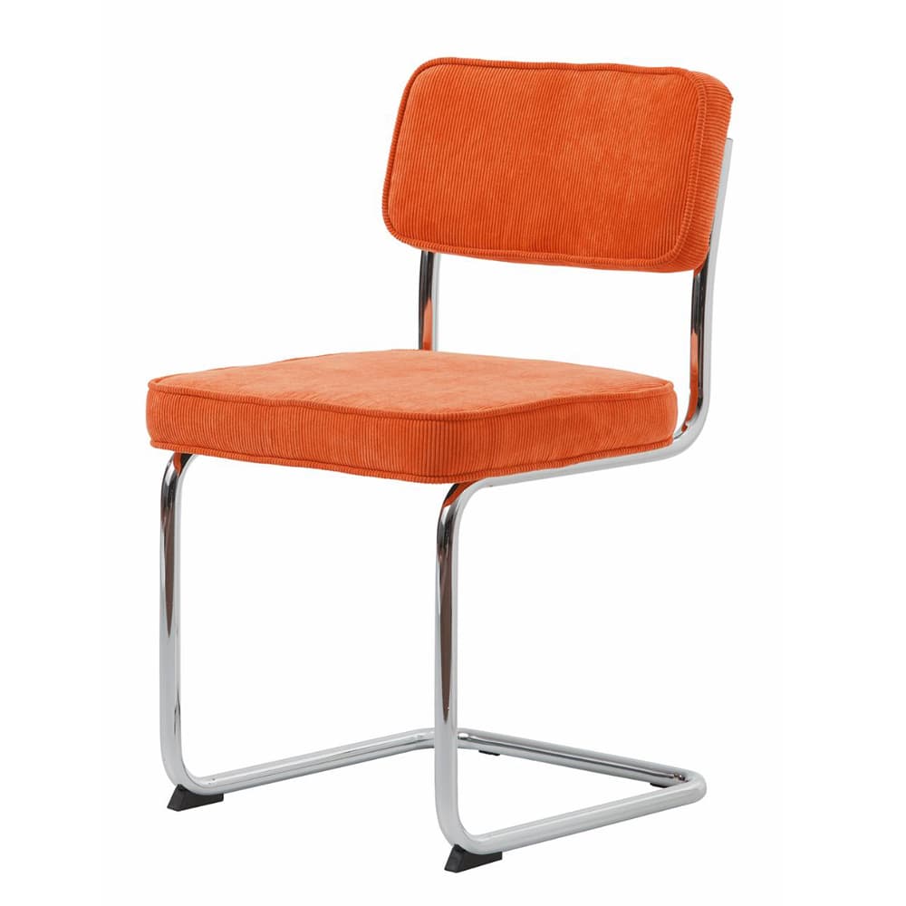 UNIQUE FURNITURE Rupert Matstol - Orange Cordoroy Polyester Sammet och Krom Metall