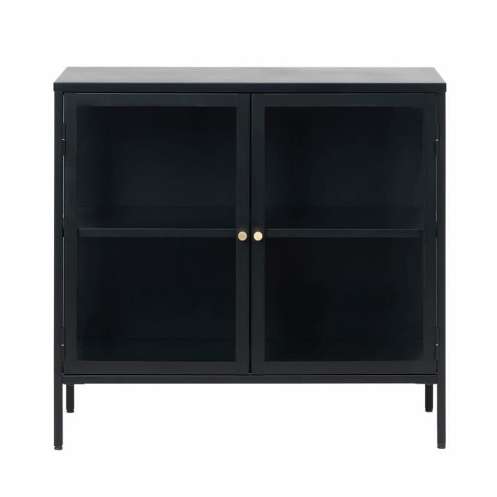 UNIQUE FURNITURE Carmel Skänk, med 2 Luckor och 1 Hylla - Glas och Svart Metall