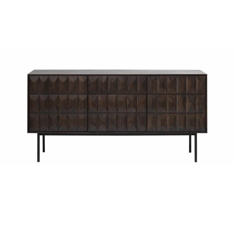 UNIQUE FURNITURE Latina Skänk, med 2 Luckor, 2 Hyllor och 3 Lådor - Espresso Ek och Svart Metall