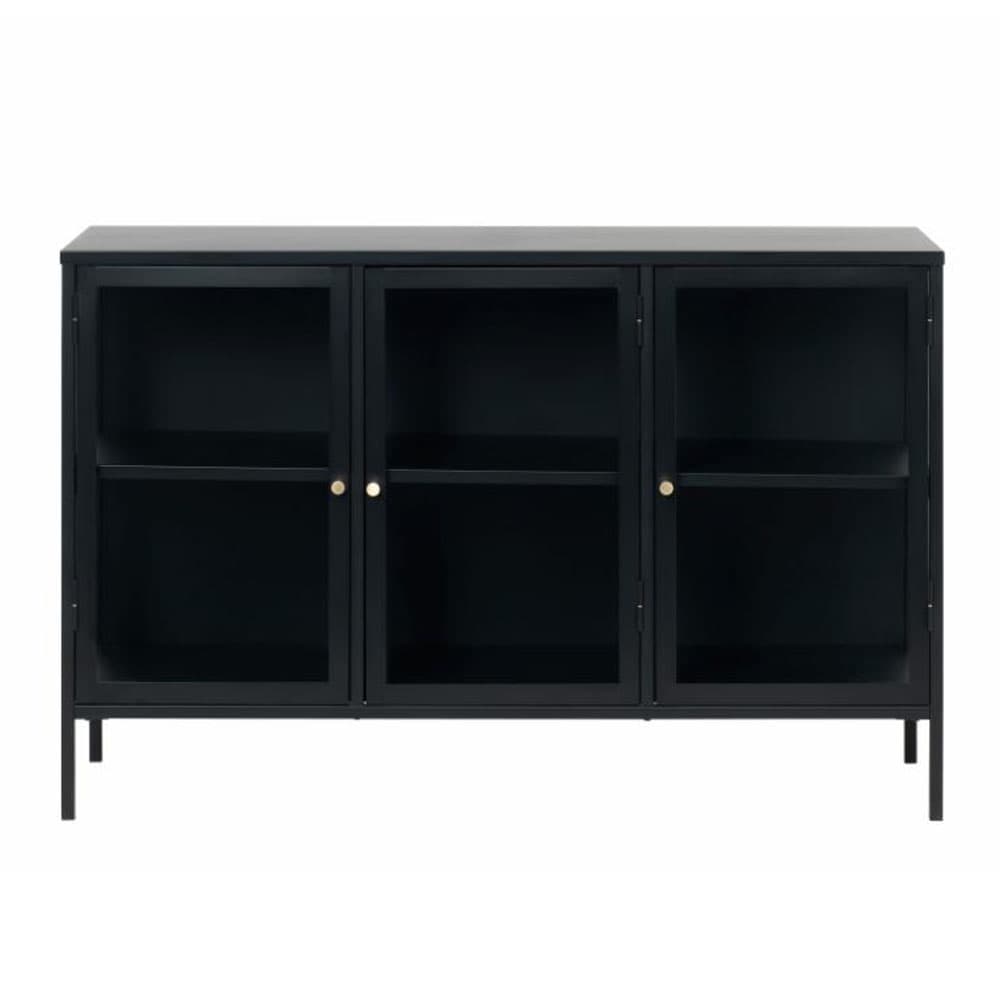 UNIQUE FURNITURE Carmel Skänk, med 3 Luckor och 1 Hylla - Glas och Svart Metall