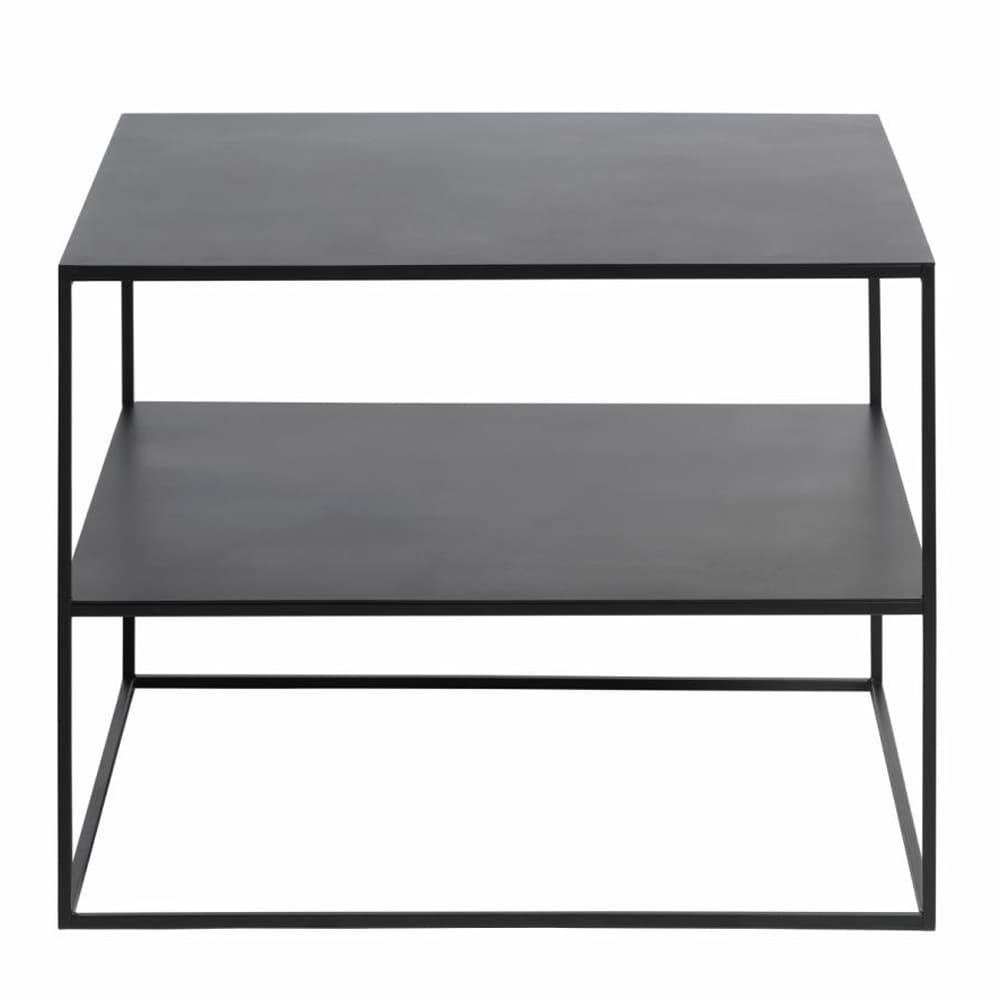 UNIQUE FURNITURE Pebble Soffbord, med Hylla - Svart Metall (65 x 65 cm)