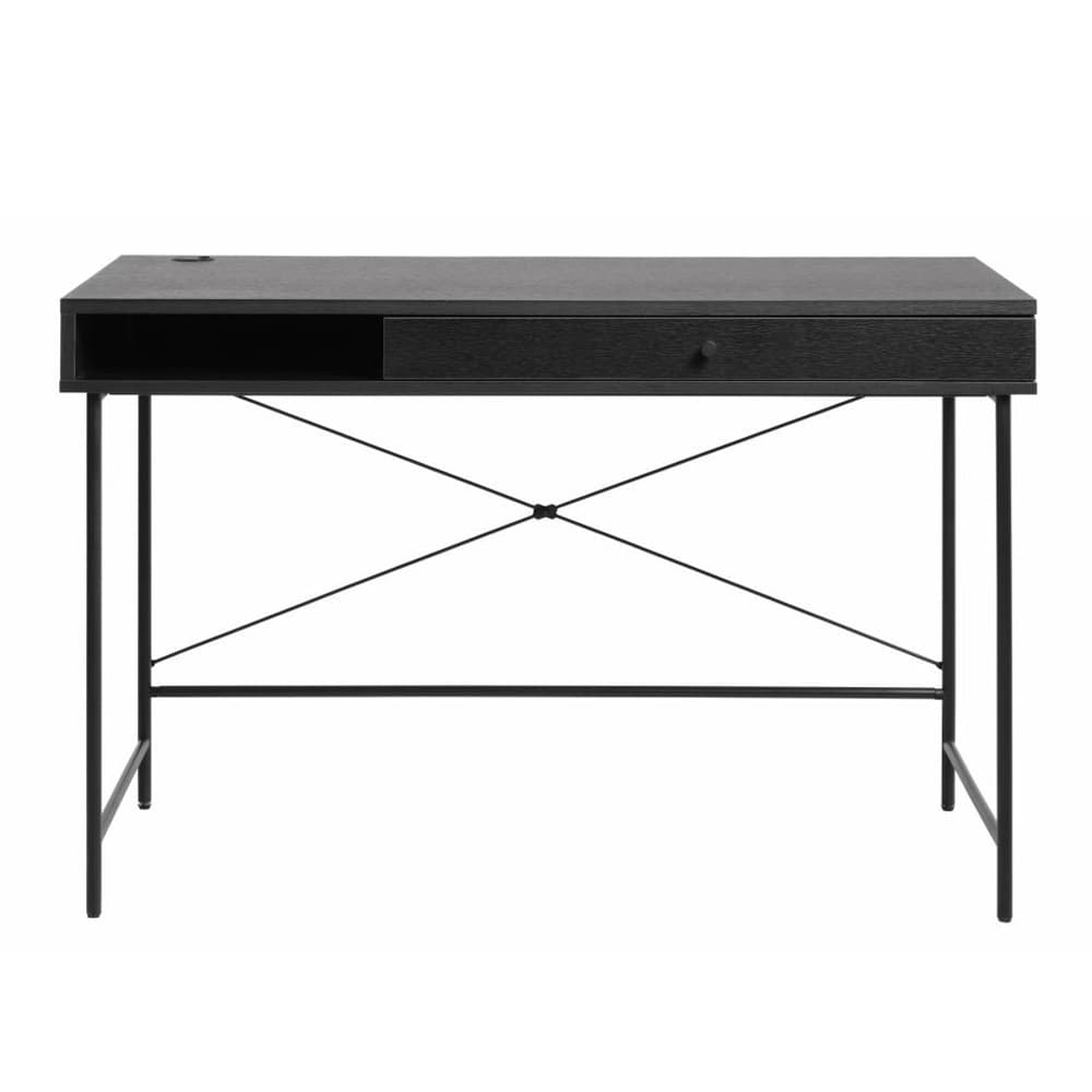 UNIKA MÖBLER Pensacola skrivbord, w. 1 fack och 1 låda - svart melamin och svart metall (120x60)
