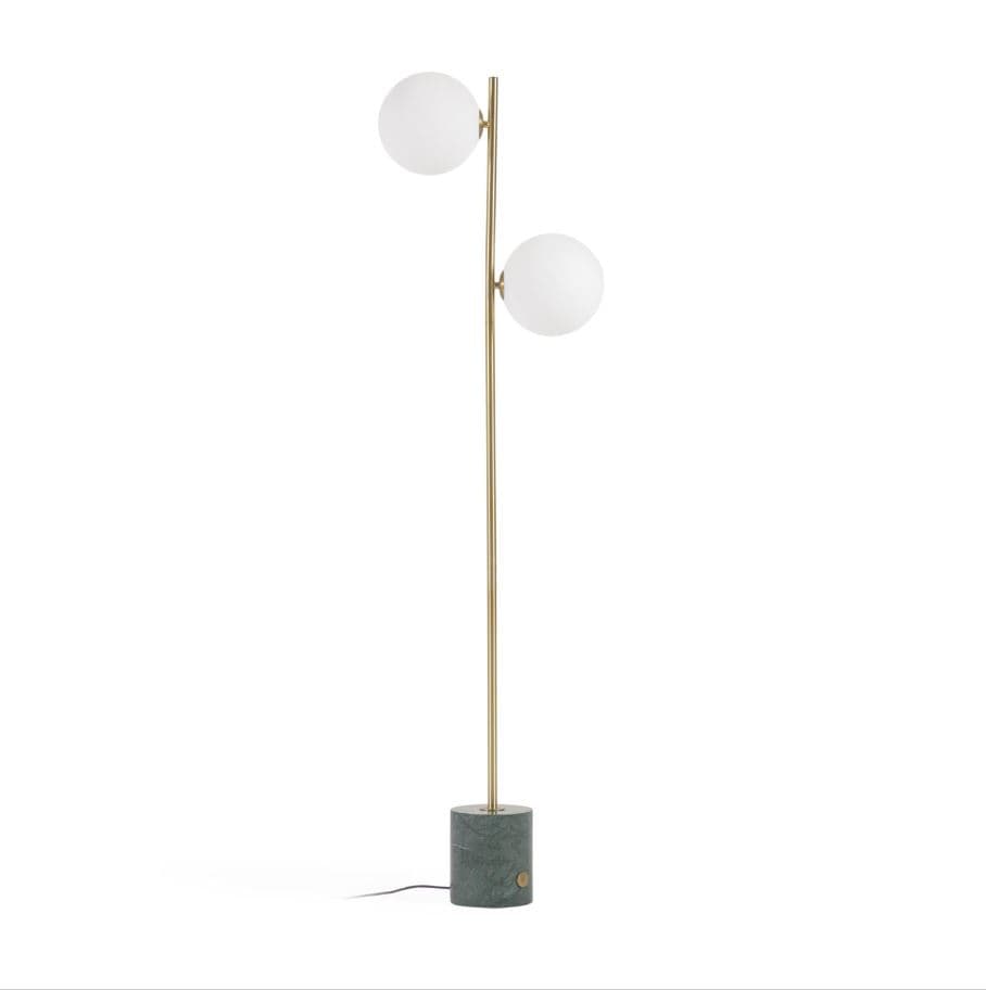 KAVE HOME Lonela Golvlampa - Frostat Glas, Guldmetall och Grön Marmor