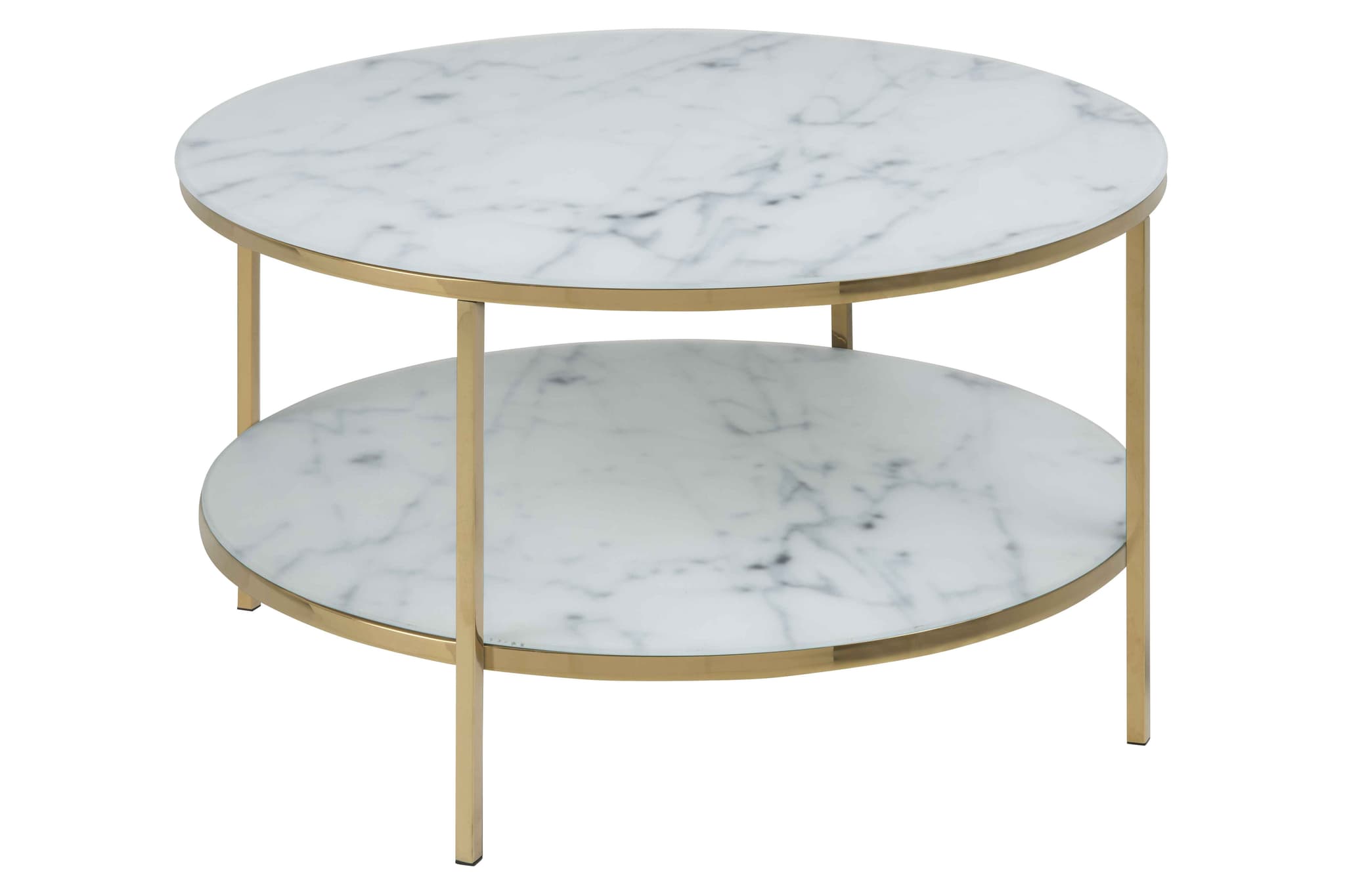 ACT NORDIC Alisma Soffbord - Glas med Vitt Marmortryck / Guldmetall, Runt (Ø 80 cm)