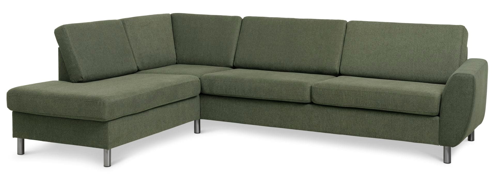 Wendy set 2 OE vänster soffa, m. schäslong - vinter mossgrönt polyestertyg och borstad aluminium