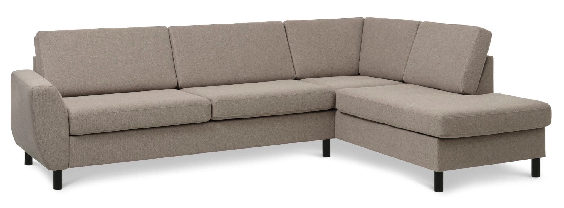 Wendy set 3 OE höger soffa, m. schäslong - antilop beige polyestertyg och svart trä